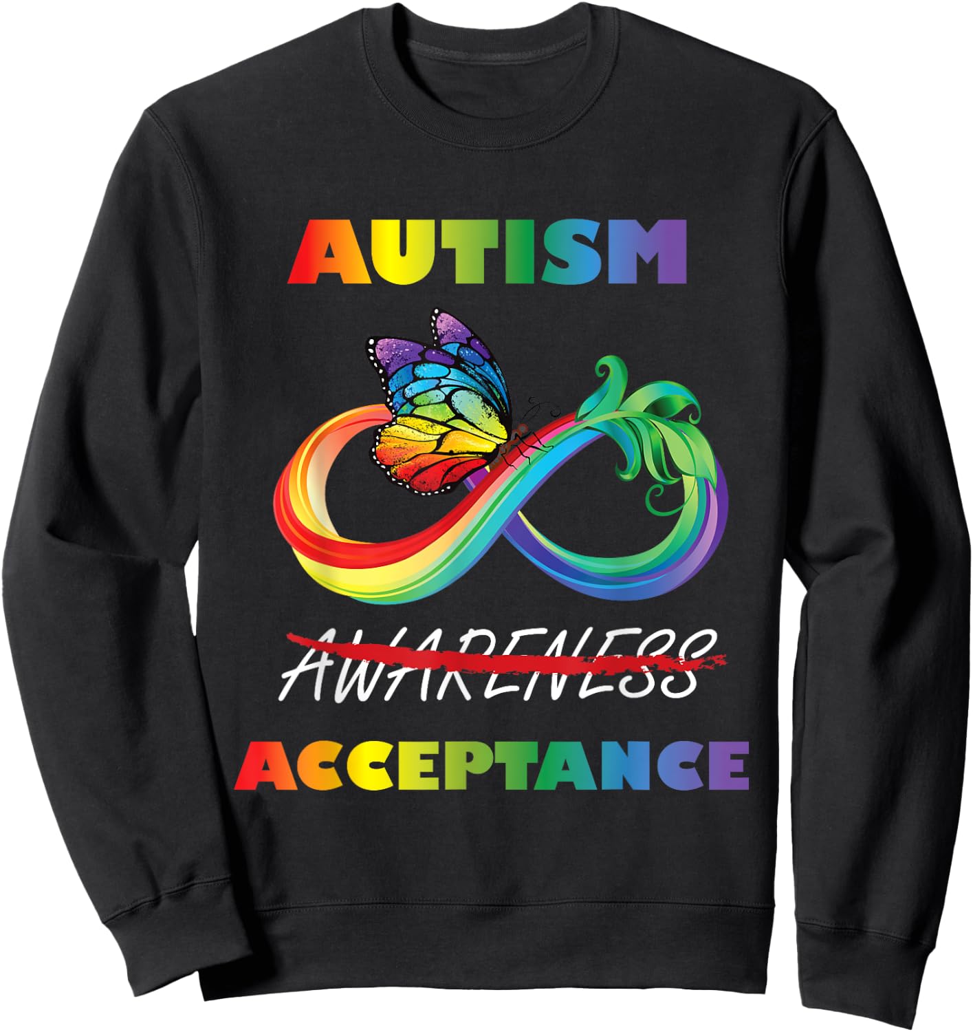 Autism - Red Instead Infinity - Acceptance Butterfly Sweatshirt - Sweatshirt | Black