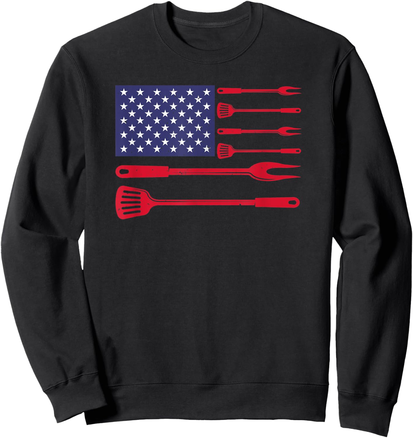4th of July BBQ Grilling Utensil USA Patriotic American Flag Women Men Sweatshirt - Sweatshirt | Black