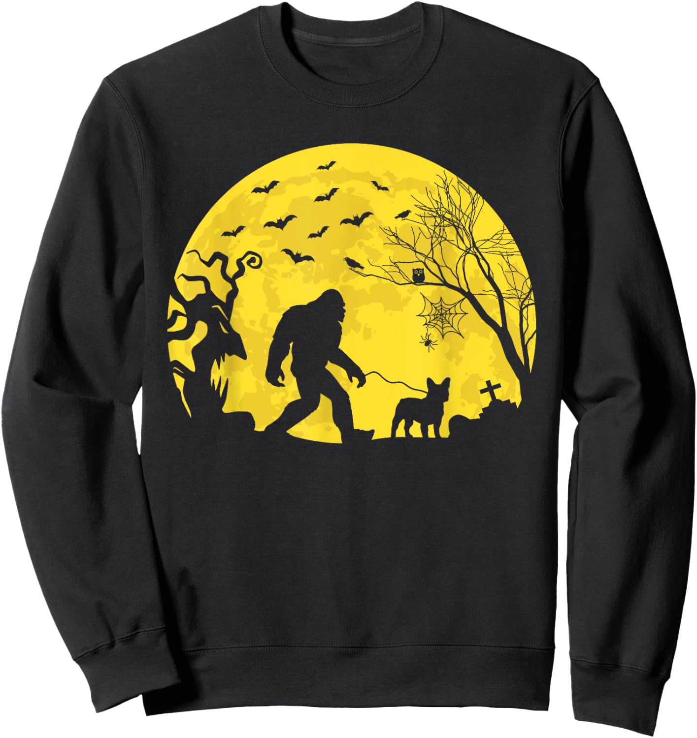 Halloween Bigfoot Walking French Bulldog Sweatshirt - Sweatshirt | Black