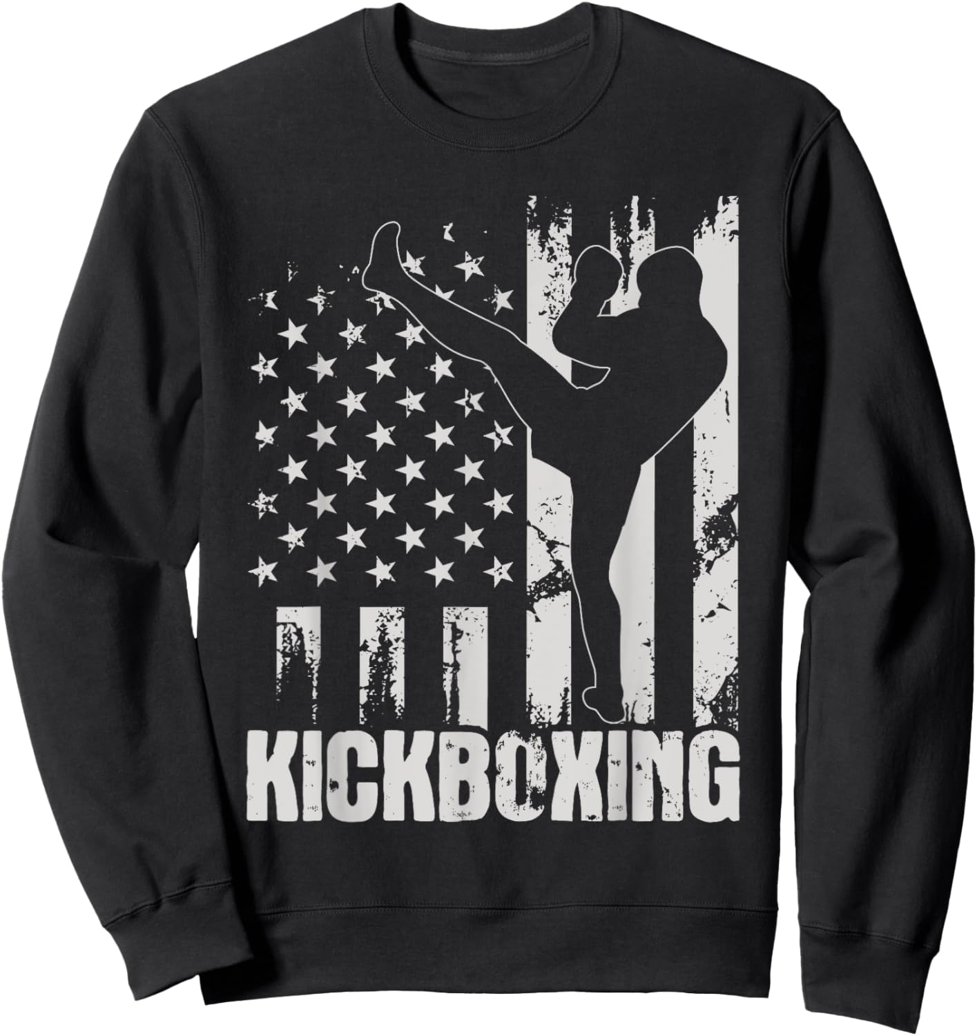 Kickboxing - USA American Flag Kickboxer Combat Self Defense Women Kids Men Sweatshirt - Sweatshirt | Black