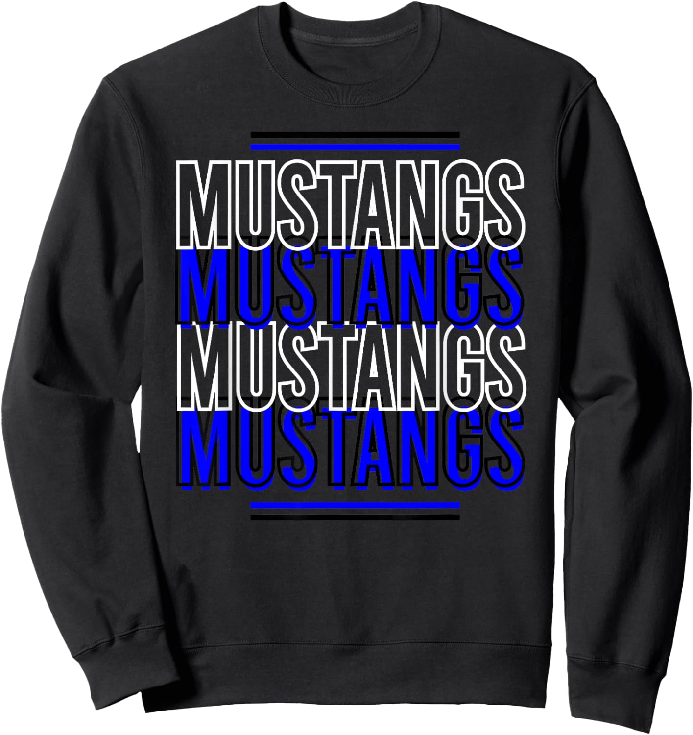 Mustangs School Spirit Blue White Black Mustangs Sweatshirt - Sweatshirt | Black