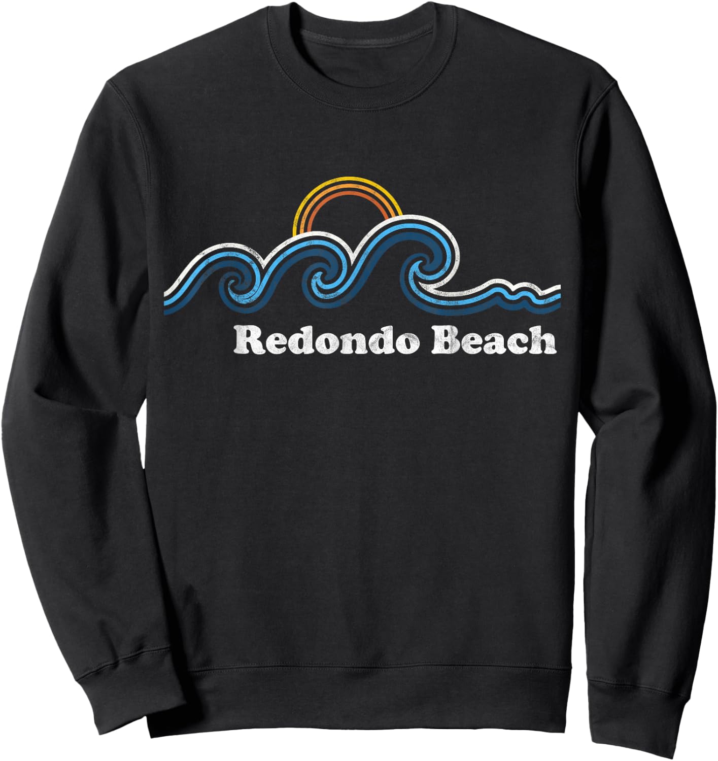 Retro Redondo Beach California CA Vintage Beach Surf Sweatshirt - Sweatshirt | Black
