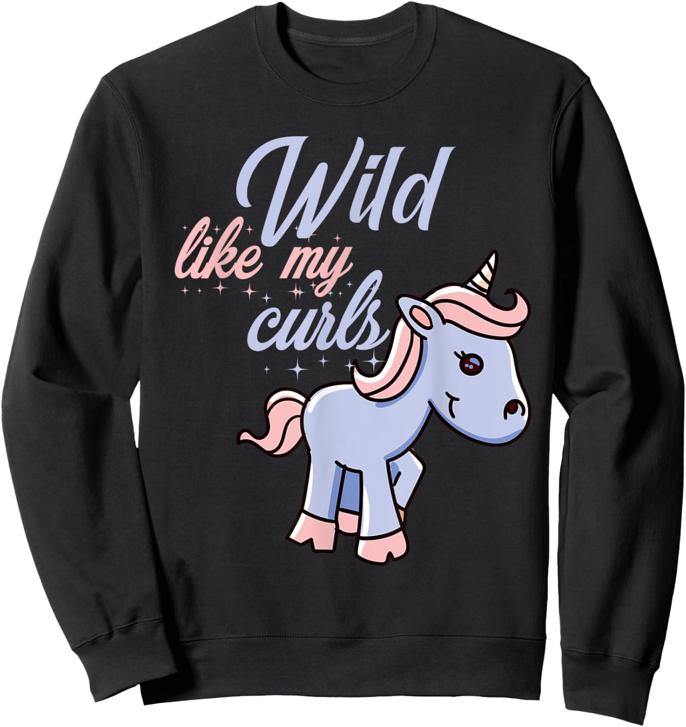 Wild Like My Curls Toddler Cute Unicorn Curly Haired Sweatshirt - Sweatshirt | Black