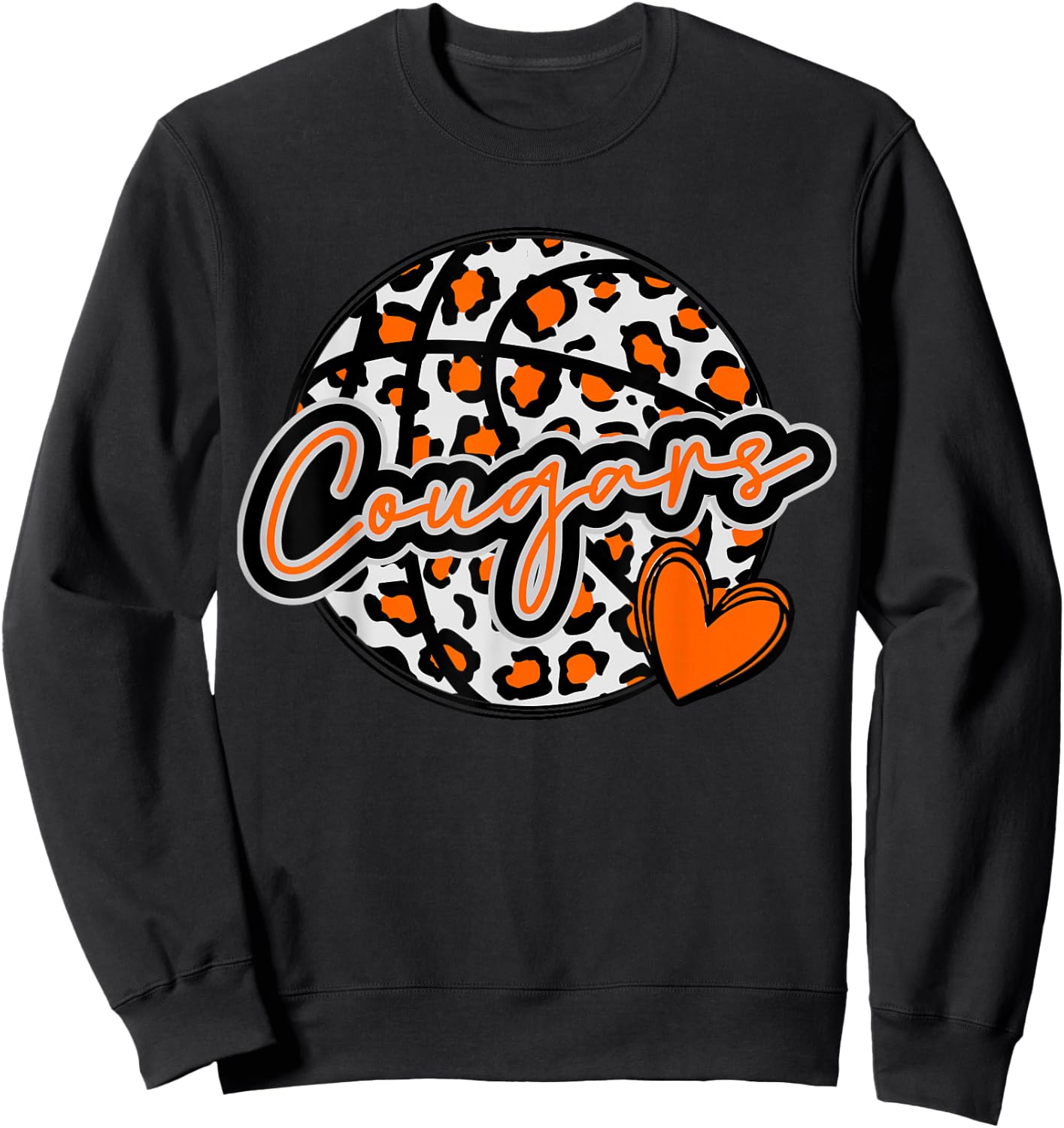 Leopard Cheetah Basketball COUGARS Orange Spirit Game Sweatshirt - Sweatshirt | Black