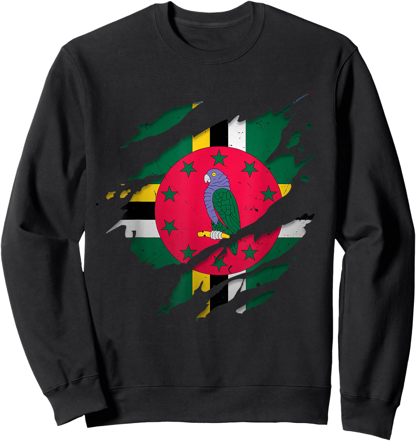 Proud Dominican Shirts | Torn Ripped Dominica Flag Sweatshirt - Sweatshirt | Black