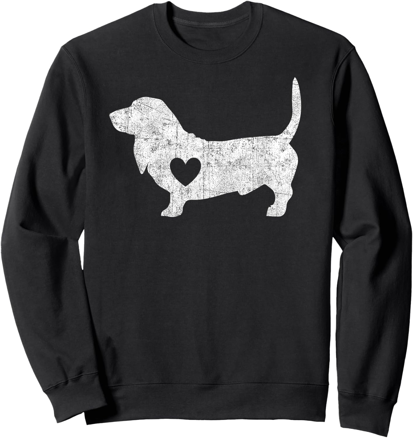 Vintage Basset Hound Heart Silhouette Dog Puppy Sweatshirt - Sweatshirt | Black
