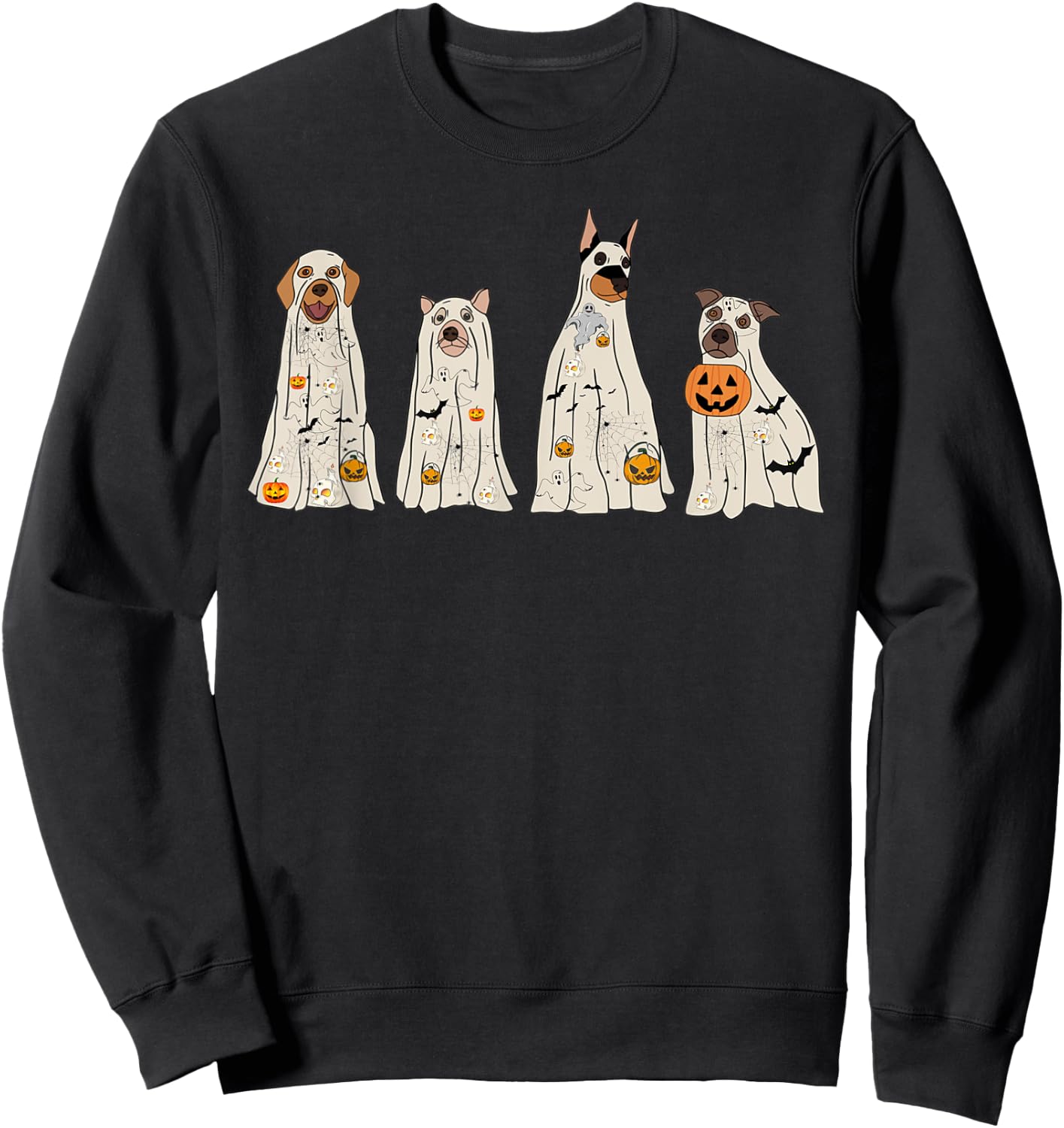 Halloween Ghost Dogs, Dog Treat Or Treating Pumpkin Funny Sweatshirt - Sweatshirt | Black