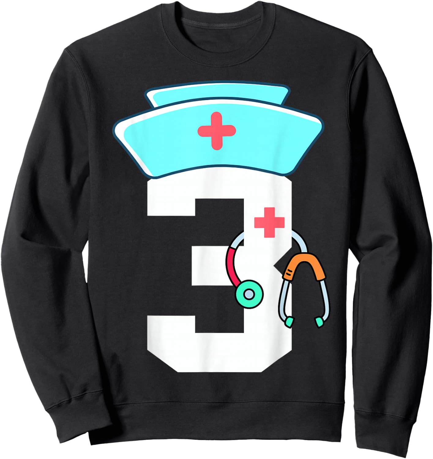 Toddler 3rd Birthday Nurse Doctor Themed Girl Kid 3 Year Old Sweatshirt - Sweatshirt | Black