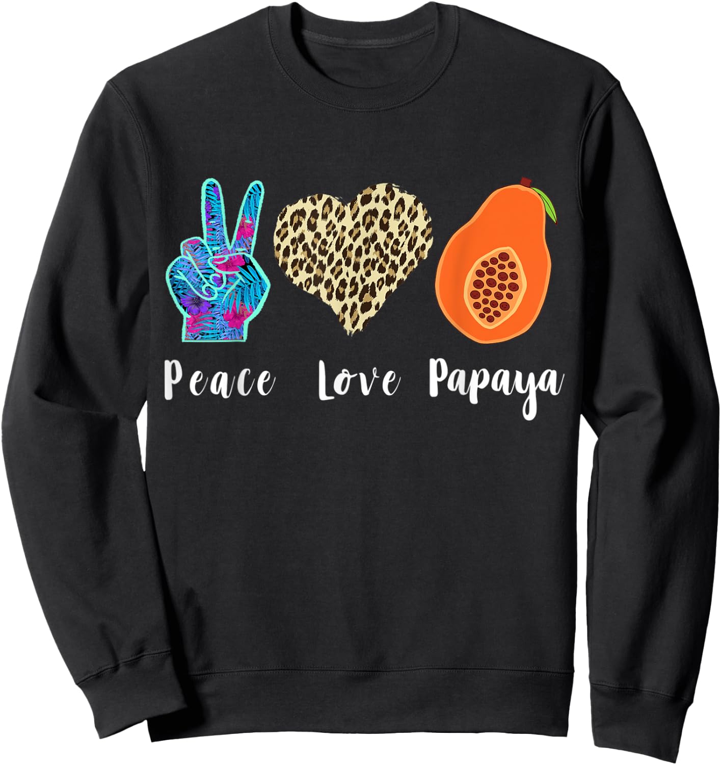 Papaya Love Peace Leopard Heart Fruit Lover Summer Fruit Women Kids Sweatshirt - Sweatshirt | Black