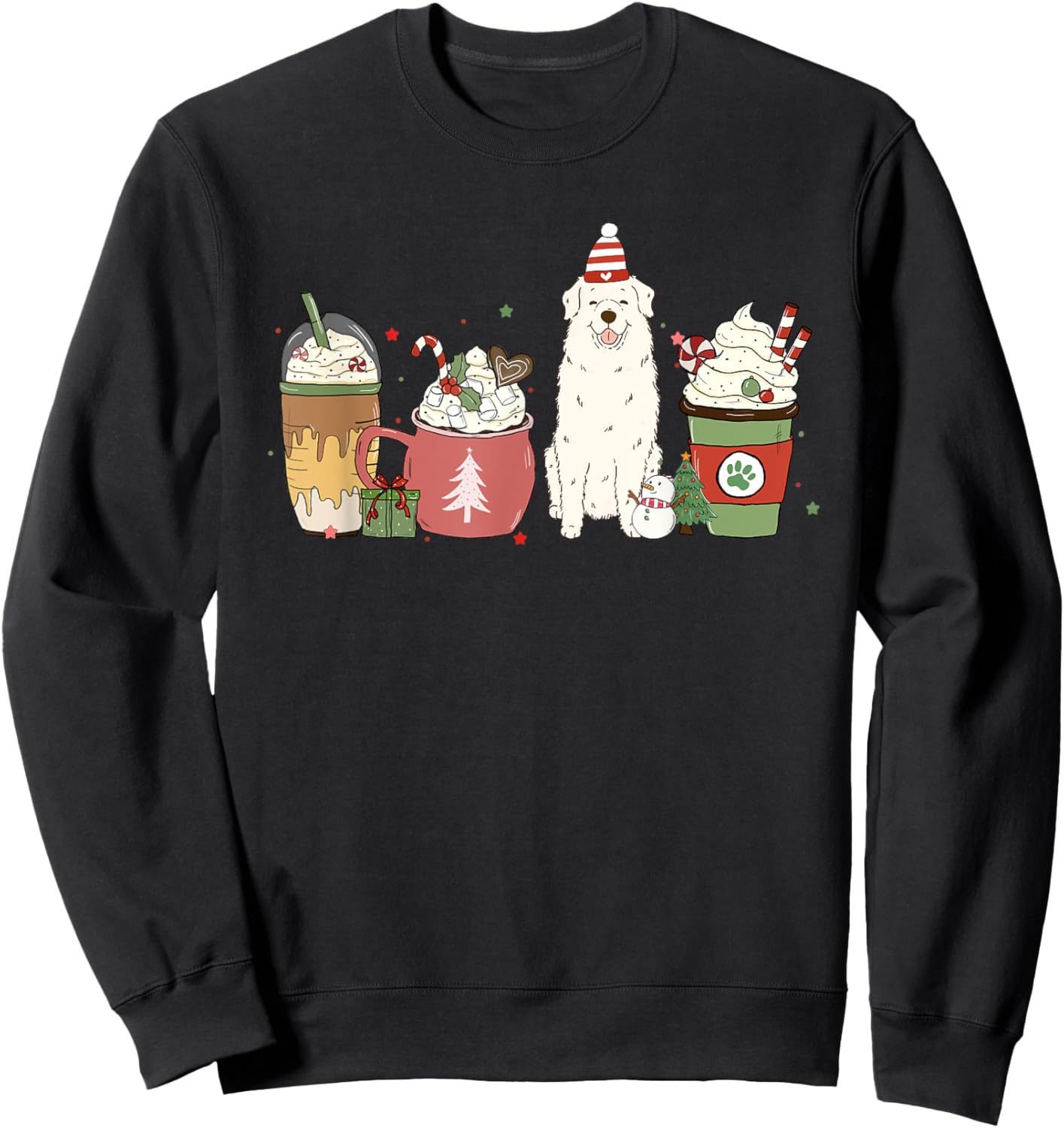 Great Pyrenees Coffee Latte Winter Christmas Dog Mom Holiday Sweatshirt - Sweatshirt | Black