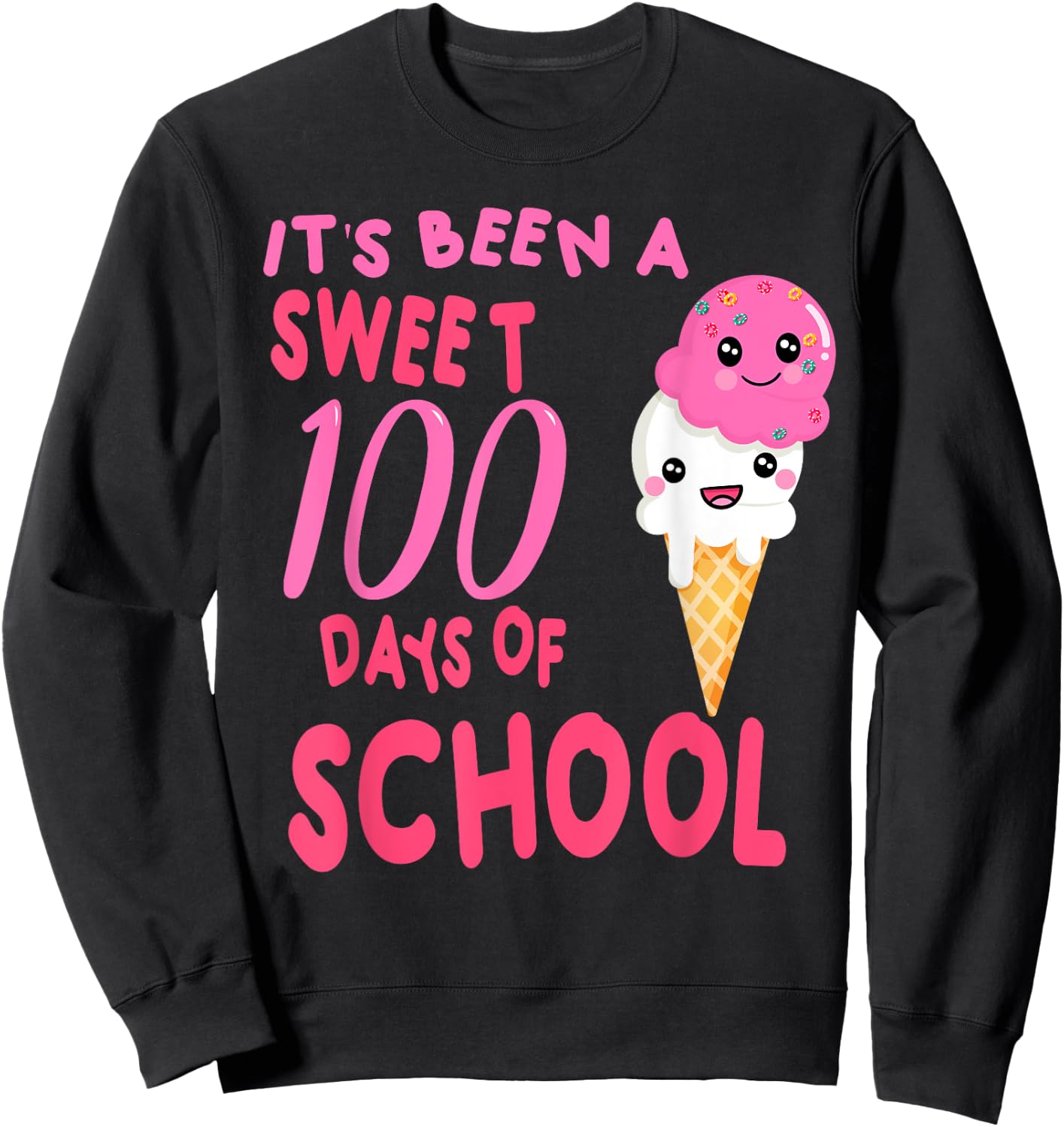 Ice Cream Cone 100 Days Of School Teacher Sweatshirt - Sweatshirt | Black