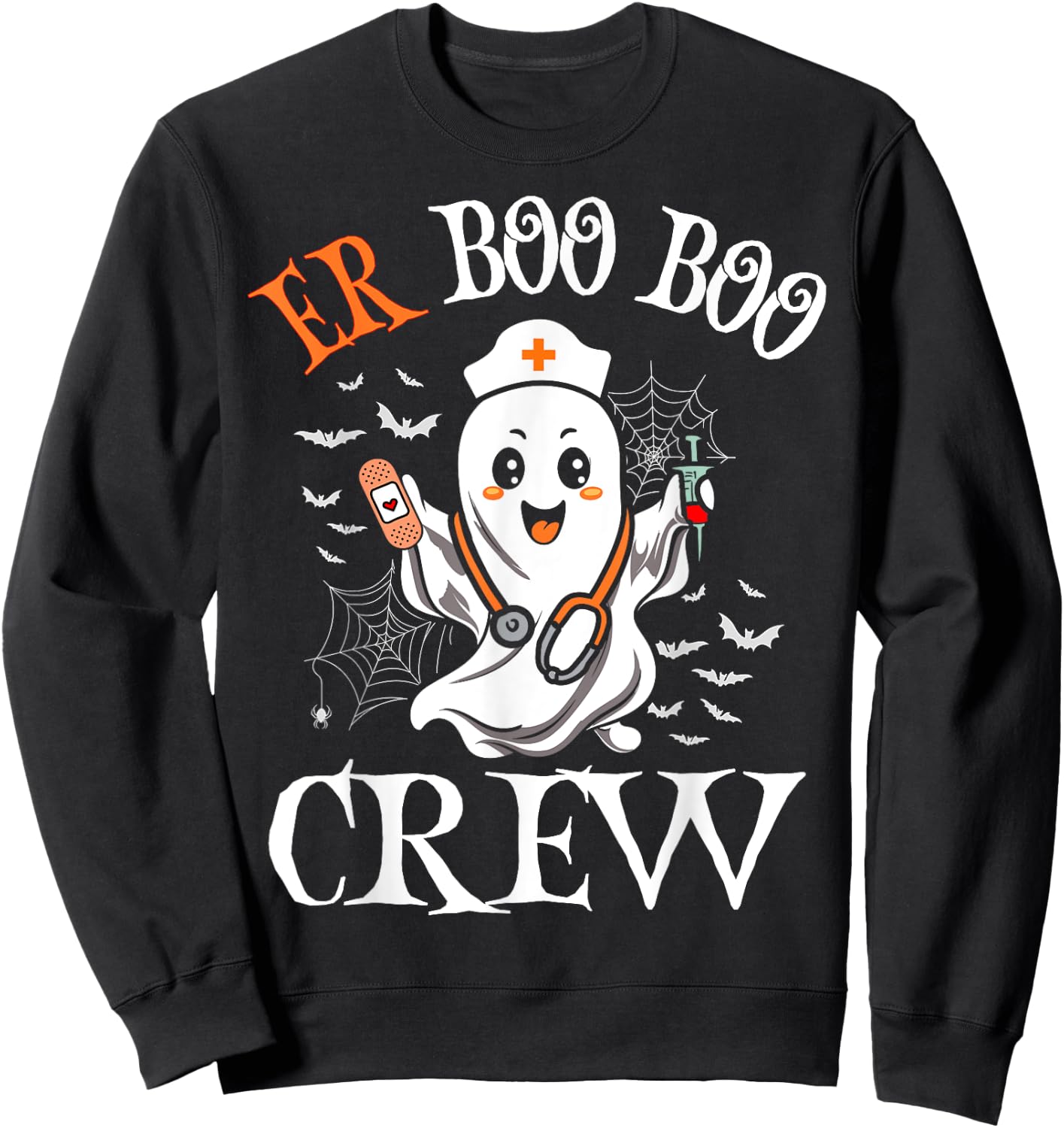 ER Nurse Boo Crew Vintage Halloween Emergency Room Nurse Sweatshirt - Sweatshirt | Black