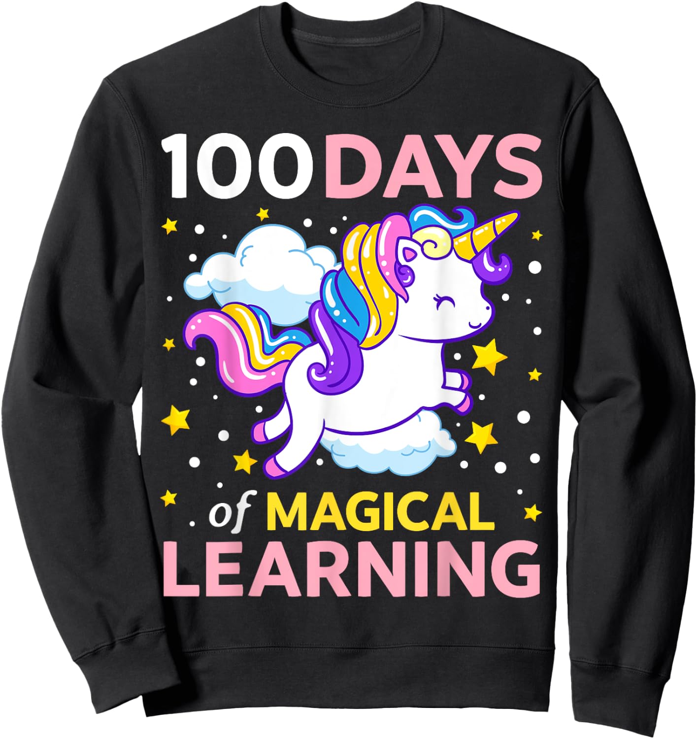 100th Day of School Unicorn Girls 100 Days of Kindergarten Sweatshirt - Sweatshirt | Black