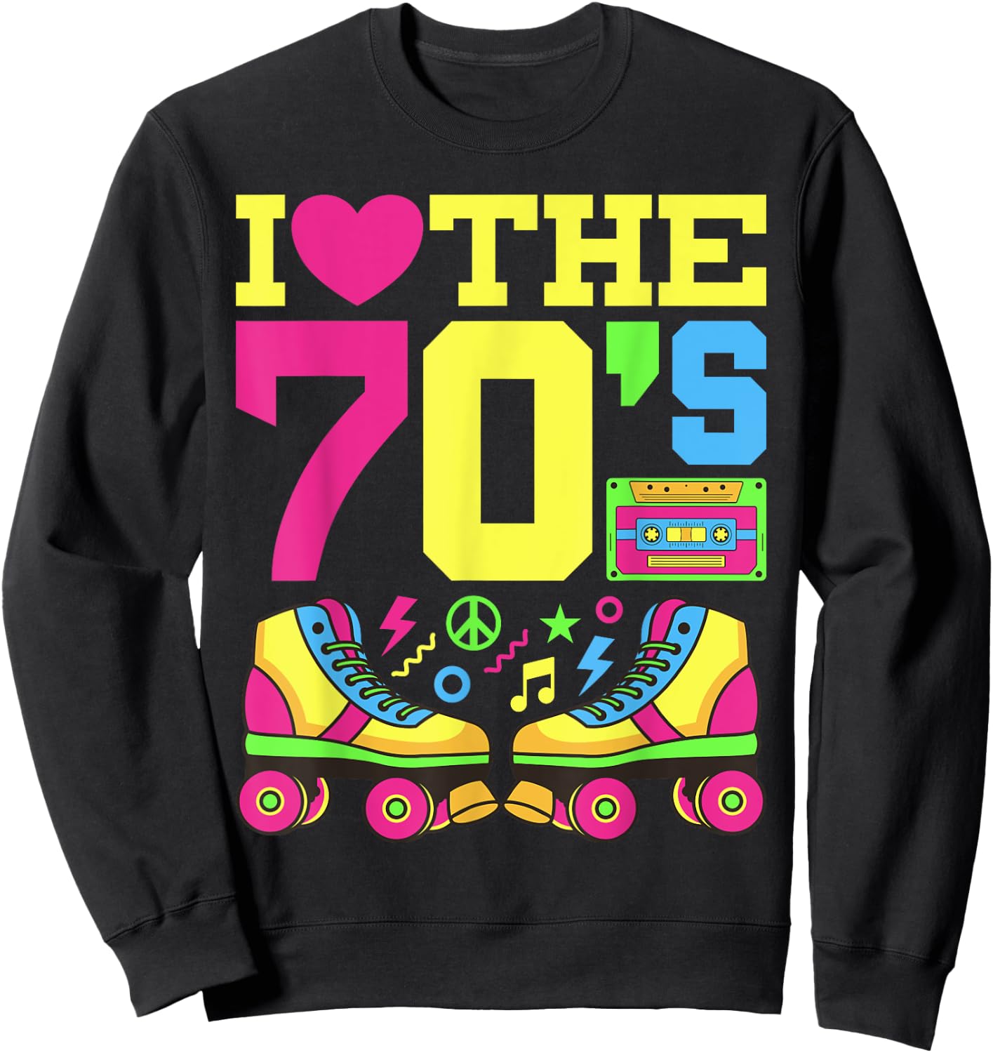 Heart 70s 1970s Fashion Theme Party Outfit Seventies Costume Sweatshirt - Sweatshirt | Black