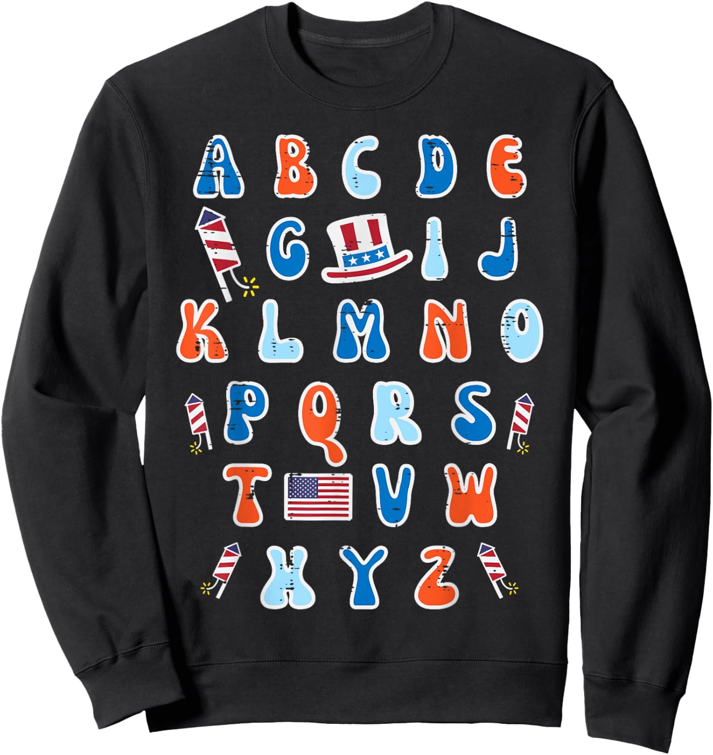 4th Of July Abc Alphabet Patriotic Preschool Teacher Women Sweatshirt - Sweatshirt | Black