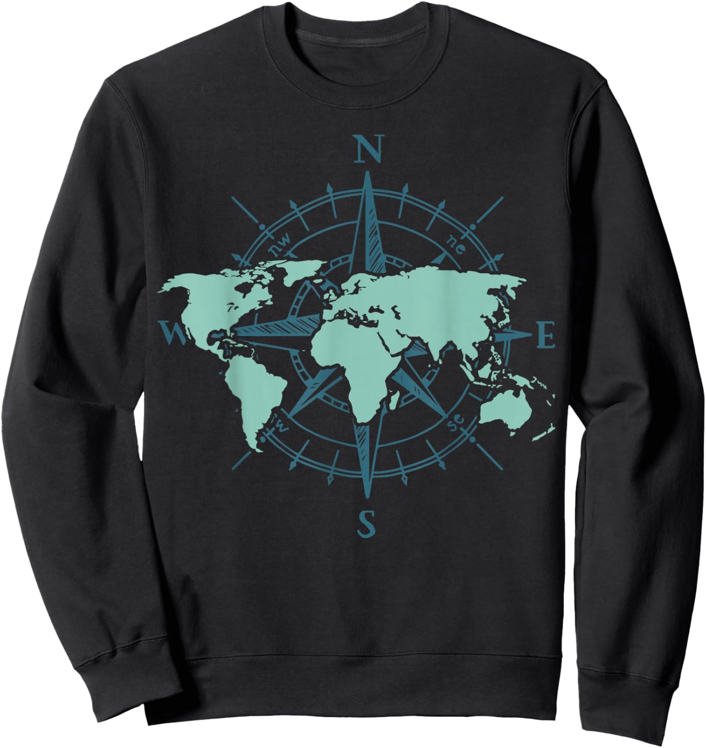 Cartography Traveler Travelling Compass World Map Small Sweatshirt - Sweatshirt | Black