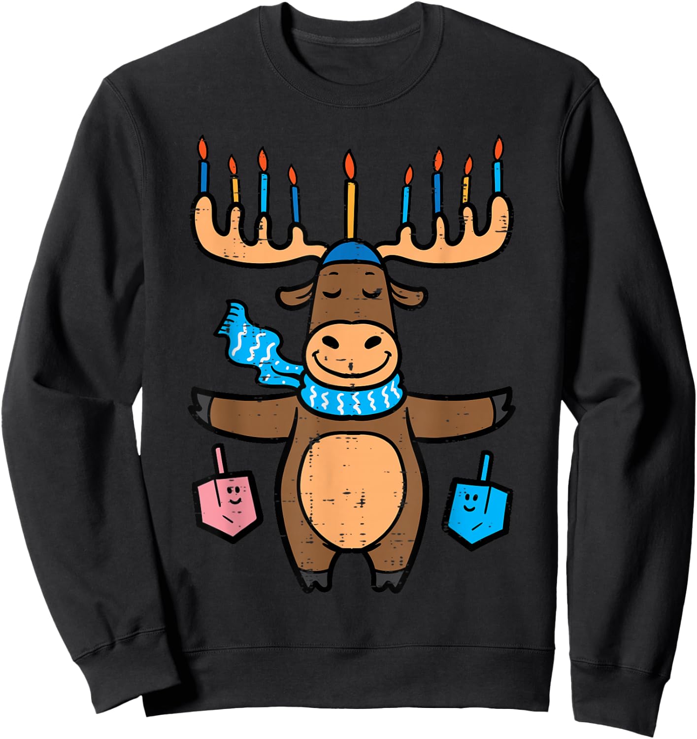 Hanukkah Moose Menorah Antler Chanukah Boys Kids Women Men Sweatshirt - Sweatshirt | Black