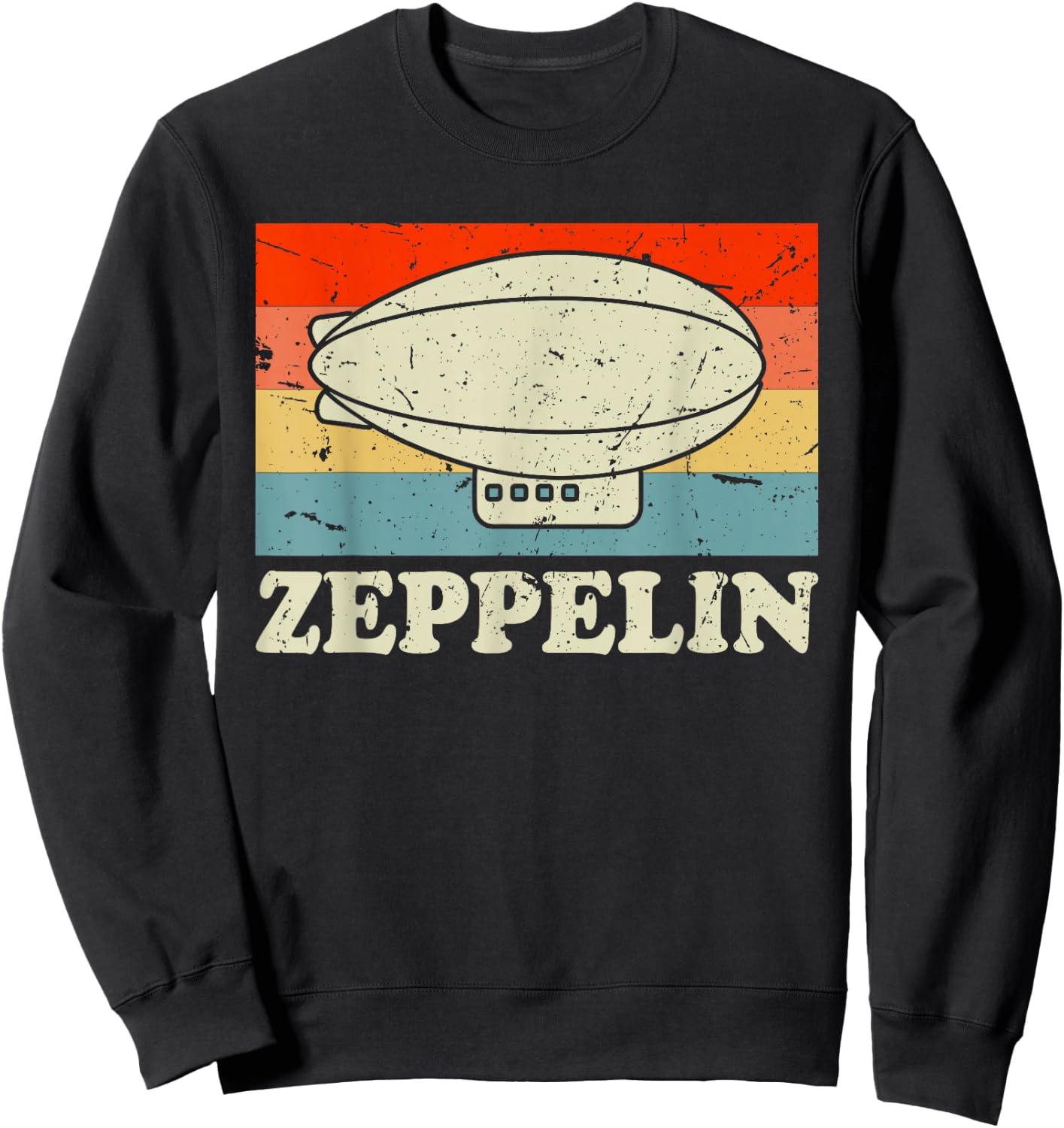Zeppelin Retro Vintage Sunset 70s 80s Distressed Dirigible Sweatshirt - Sweatshirt | Black