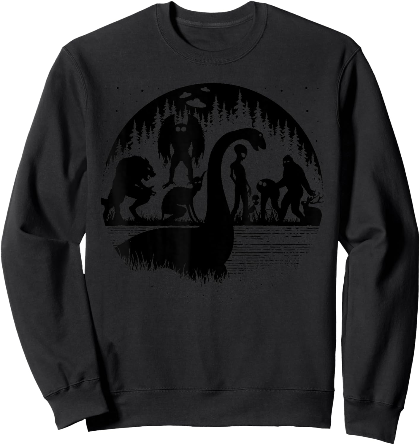Bigfoot Loch Ness Monster Mothman And Aliens! Funny Cryptid Sweatshirt - Sweatshirt | Black