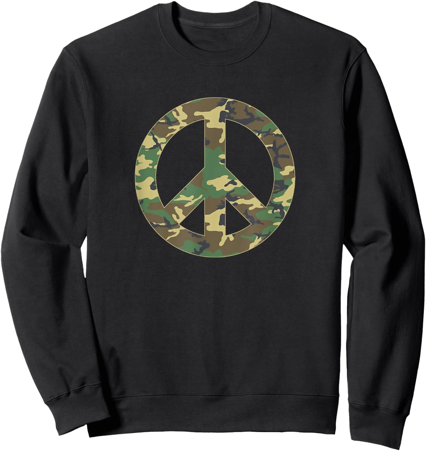 Camo Peace Sign Symbol Camouflage Women Adults Sweatshirt - Sweatshirt | Black