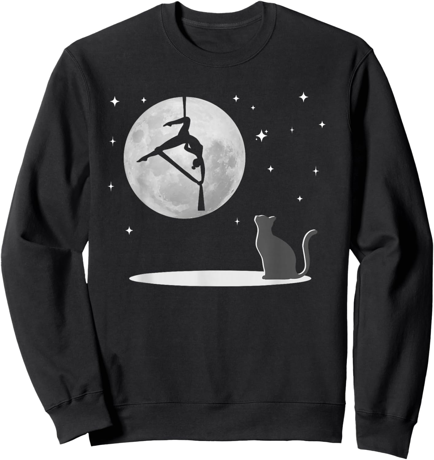 Fly Aerial Yoga Hammock Silks, Stars and Moon Cat, Cat Lover Sweatshirt - Sweatshirt | Black
