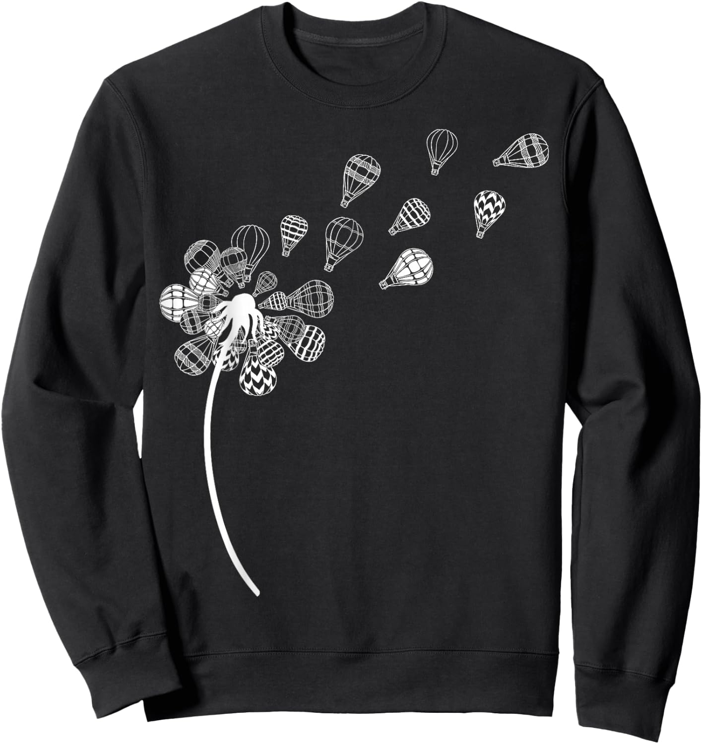 Dandelion Hot Air Balloon Festival Sky Aeronaut Art Aviation Sweatshirt - Sweatshirt | Black