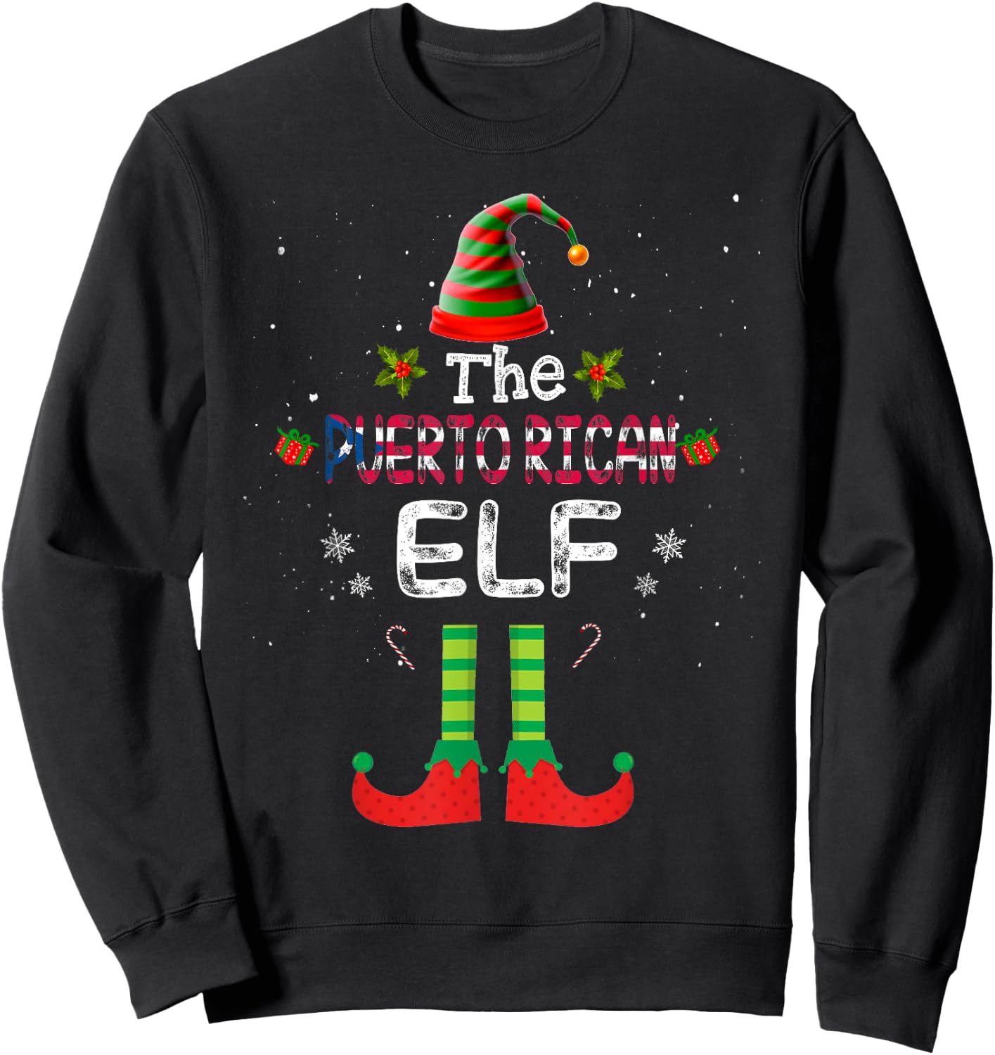 Puerto Rican Elf Group Matching Family Christmas Outfit Set Sweatshirt - Sweatshirt | Black
