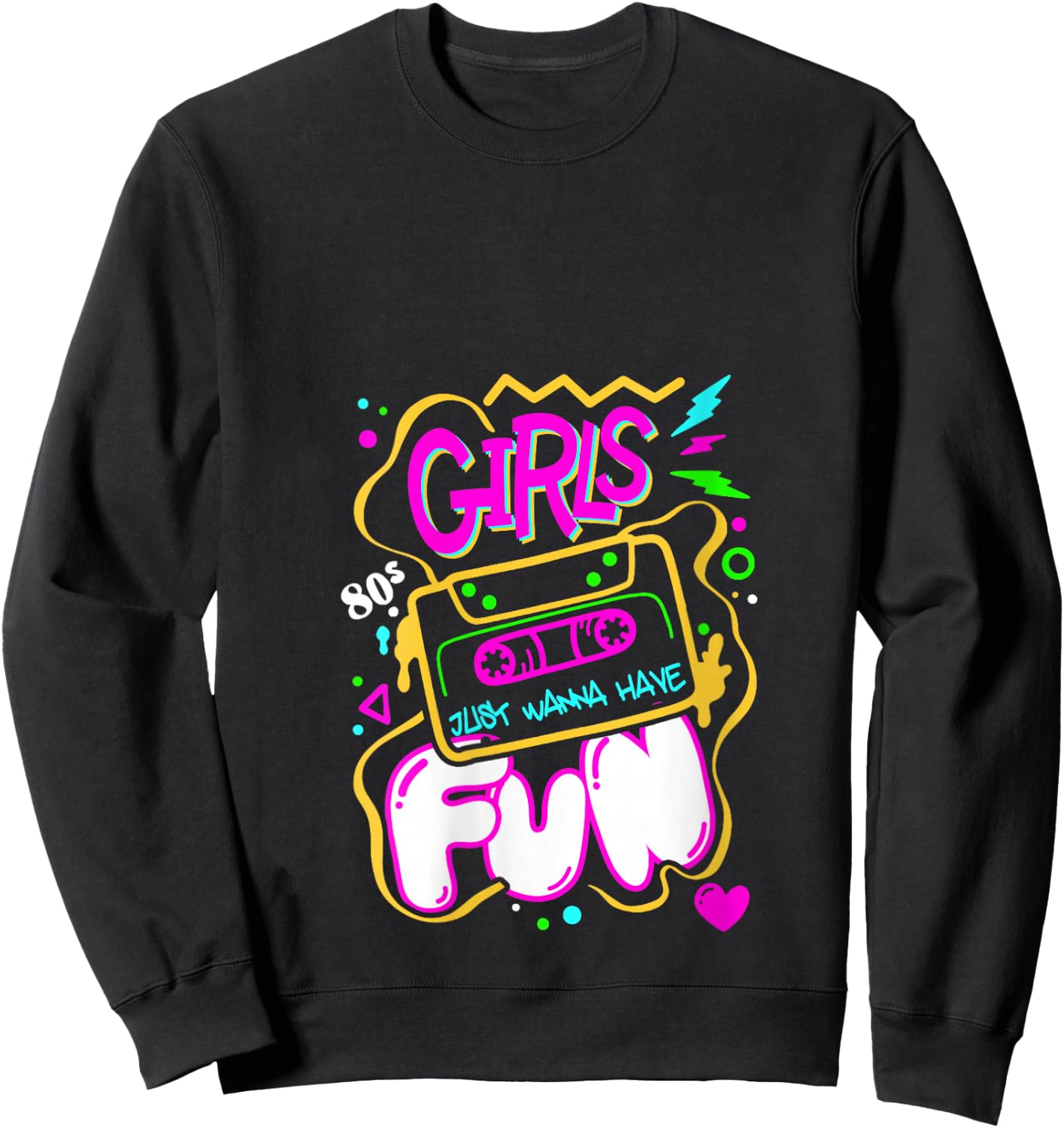 Girls Just Wanna Have Fun Nostalgia 1980s V-Neck Sweatshirt - Sweatshirt | Black