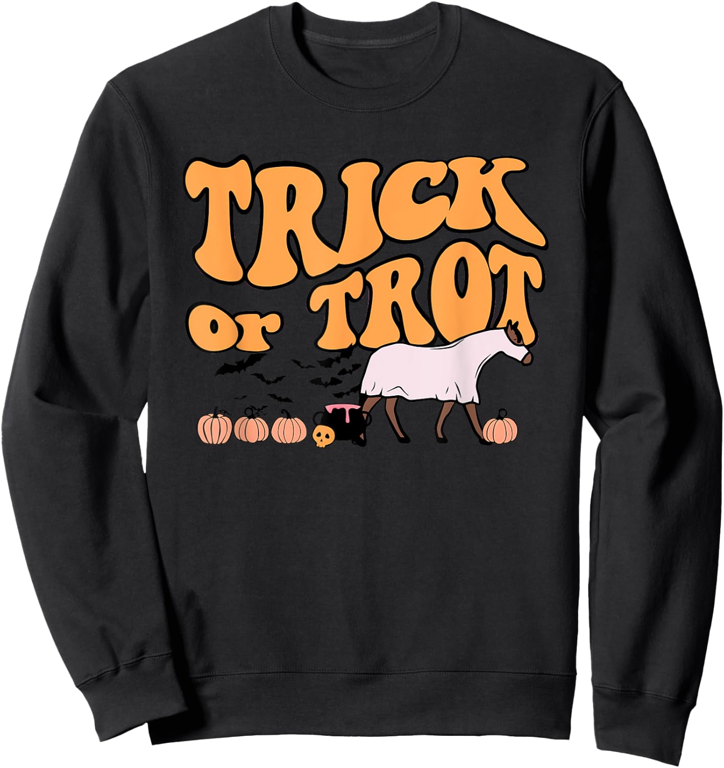 Retro Halloween Horse Spooky Horse Lover Trick Or Trot Sweatshirt - Sweatshirt | Black