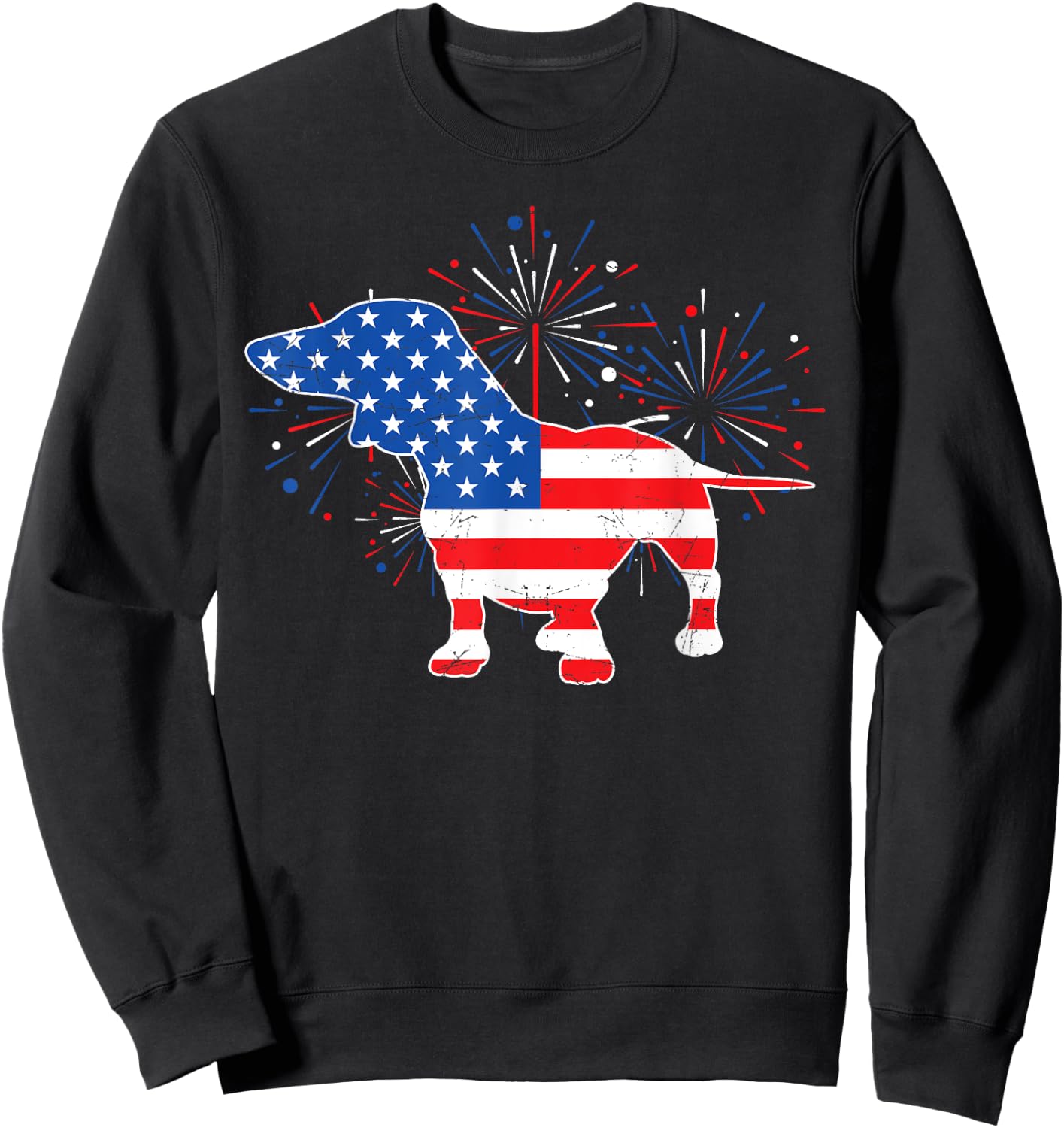 Patriotic American Flag Doxie Lover 4th of July Dachshund Sweatshirt - Sweatshirt | Black