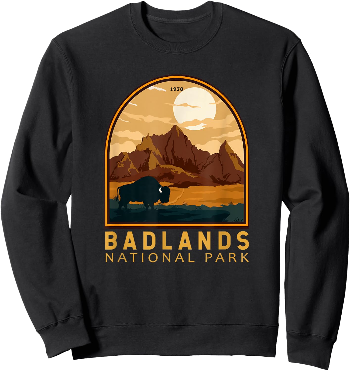 Badlands National Park South Dakota Vintage Emblem Sweatshirt - Sweatshirt | Black