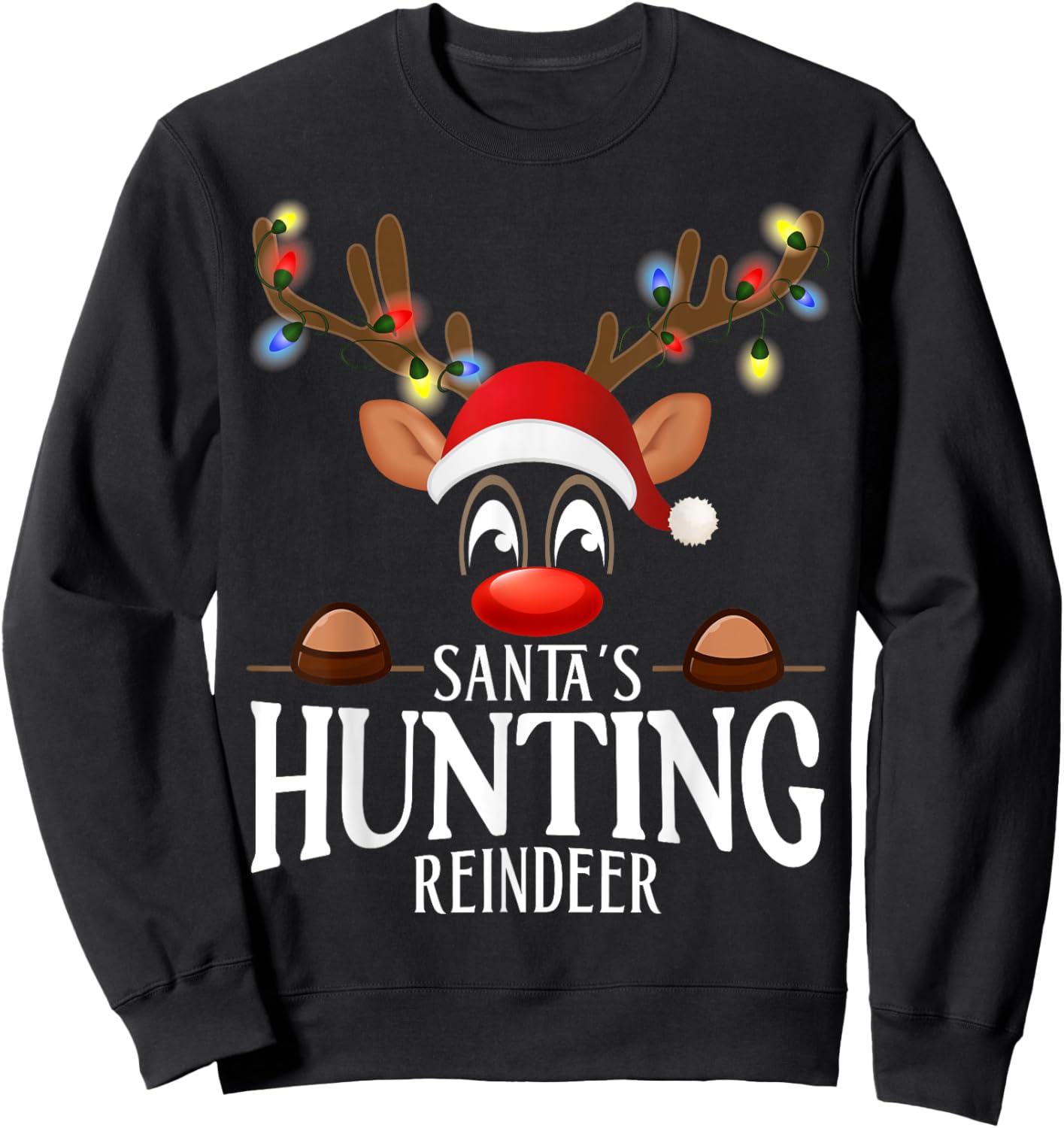 Santa's Hunting Reindeer Funny XMas Matching PJS Sweatshirt - Sweatshirt | Black