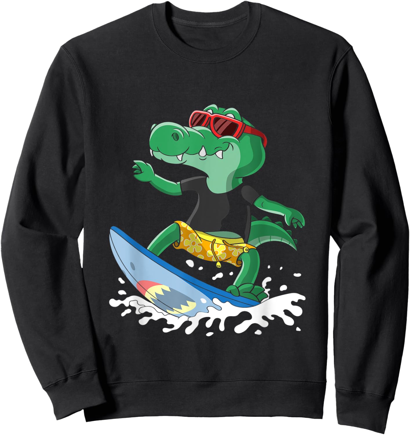 Crocodile with a Surfboard, Surfers Surf Hawaii California Sweatshirt - Sweatshirt | Black