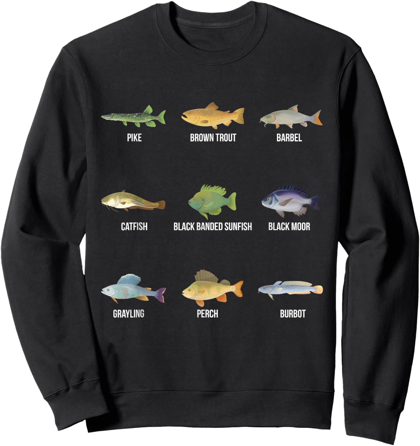 Types of Freshwater Fish Species Funny Fishing Gifts Sweatshirt - Sweatshirt | Black
