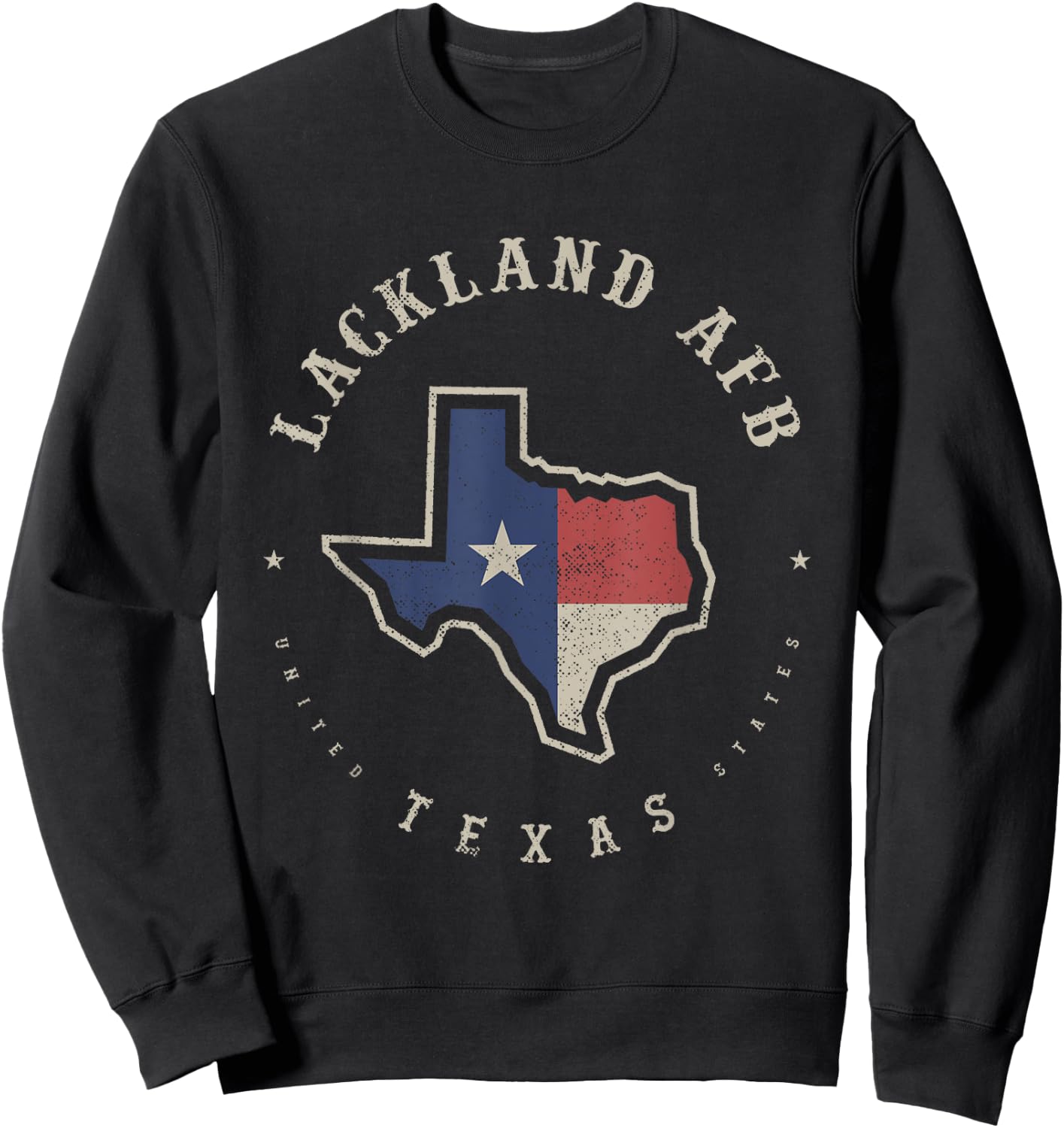 Vintage Lackland AFB Texas State Flag Map Souvenir Gift Sweatshirt - Sweatshirt | Black