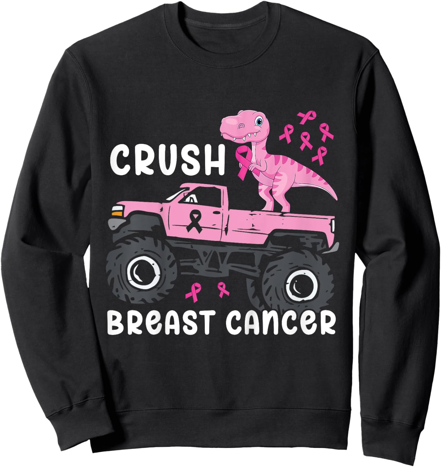 Kids Crush Breast Cancer Monster Truck Dinosaur T Rex Boys Kids Sweatshirt - Sweatshirt | Black