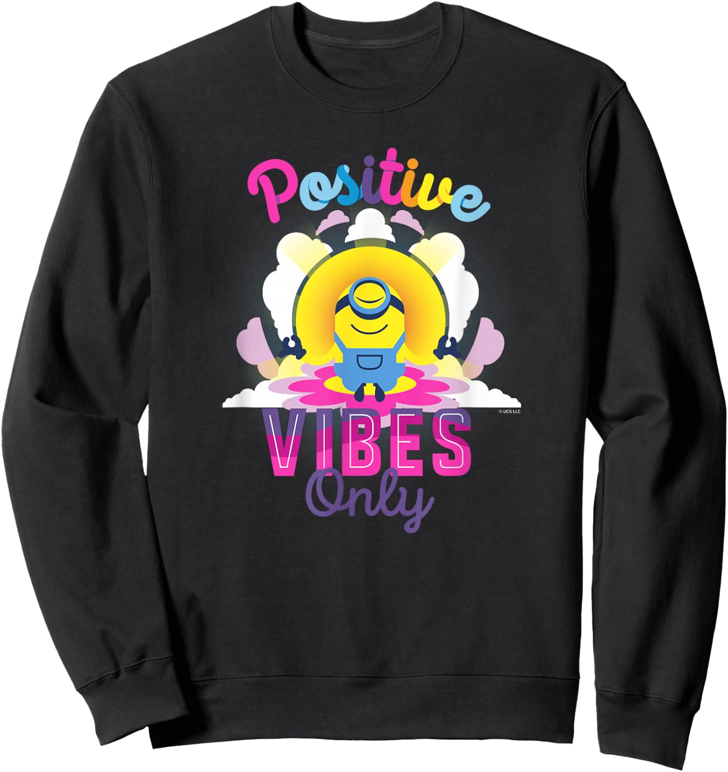 Minions Stuart Positive Vibes Only Poster Sweatshirt - Sweatshirt | Black