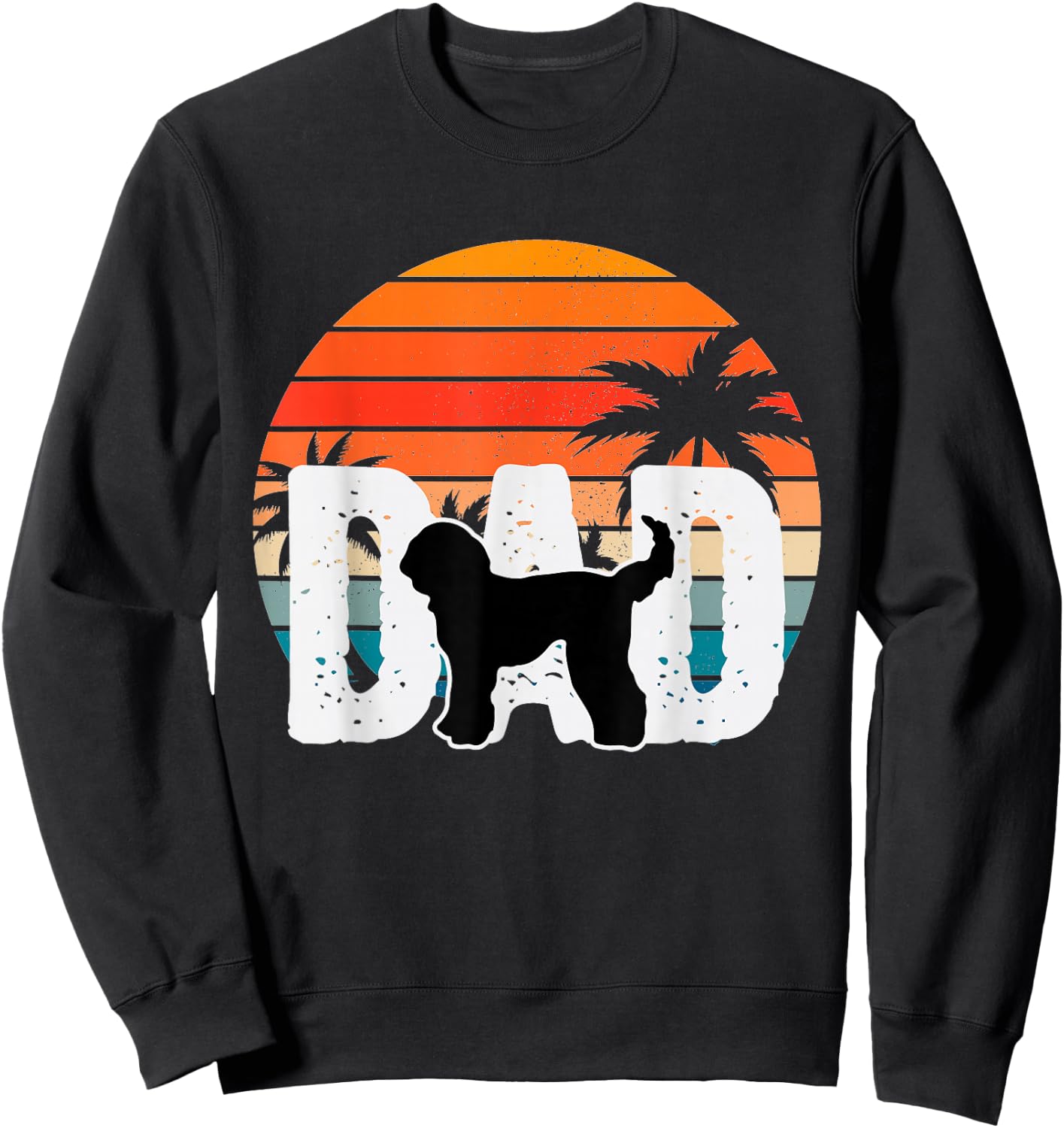 Whoodle Dog Dad Retro Sunset 90s Vintage Sweatshirt - Sweatshirt | Black