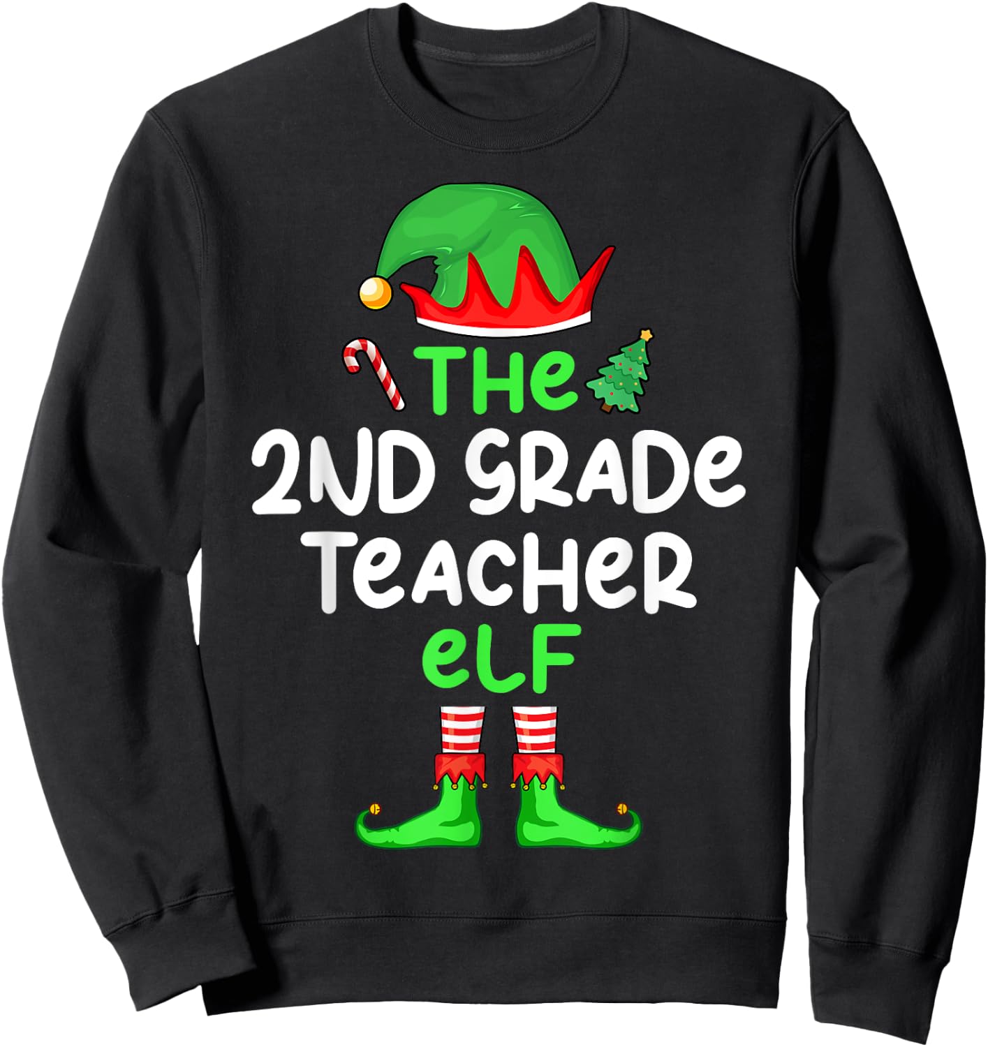 I'm The 2nd Grade Teacher Elf Christmas Matching Pajama Sweatshirt - Sweatshirt | Black