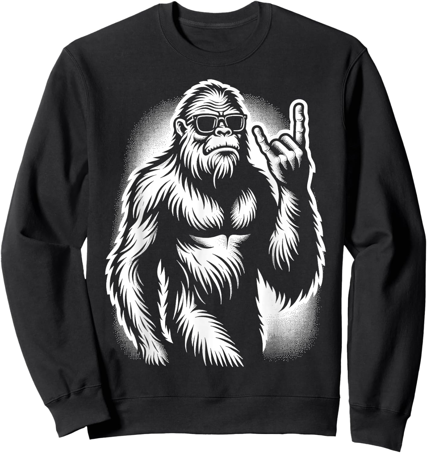 Bigfoot Sasquatch Rock and Roll Heavy Metal Horns Sweatshirt - Sweatshirt | Black