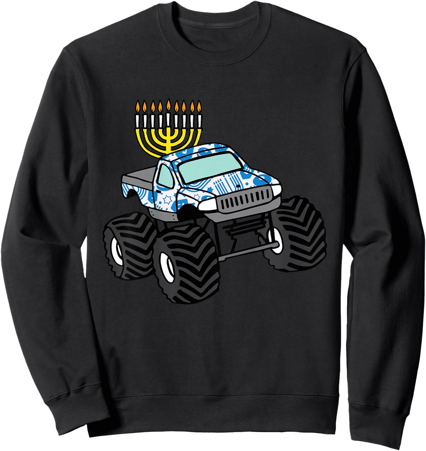 Kids Hanukkah Monster Truck Chanukah Jew Boys Kids Toddler Youth Sweatshirt - Sweatshirt | Black