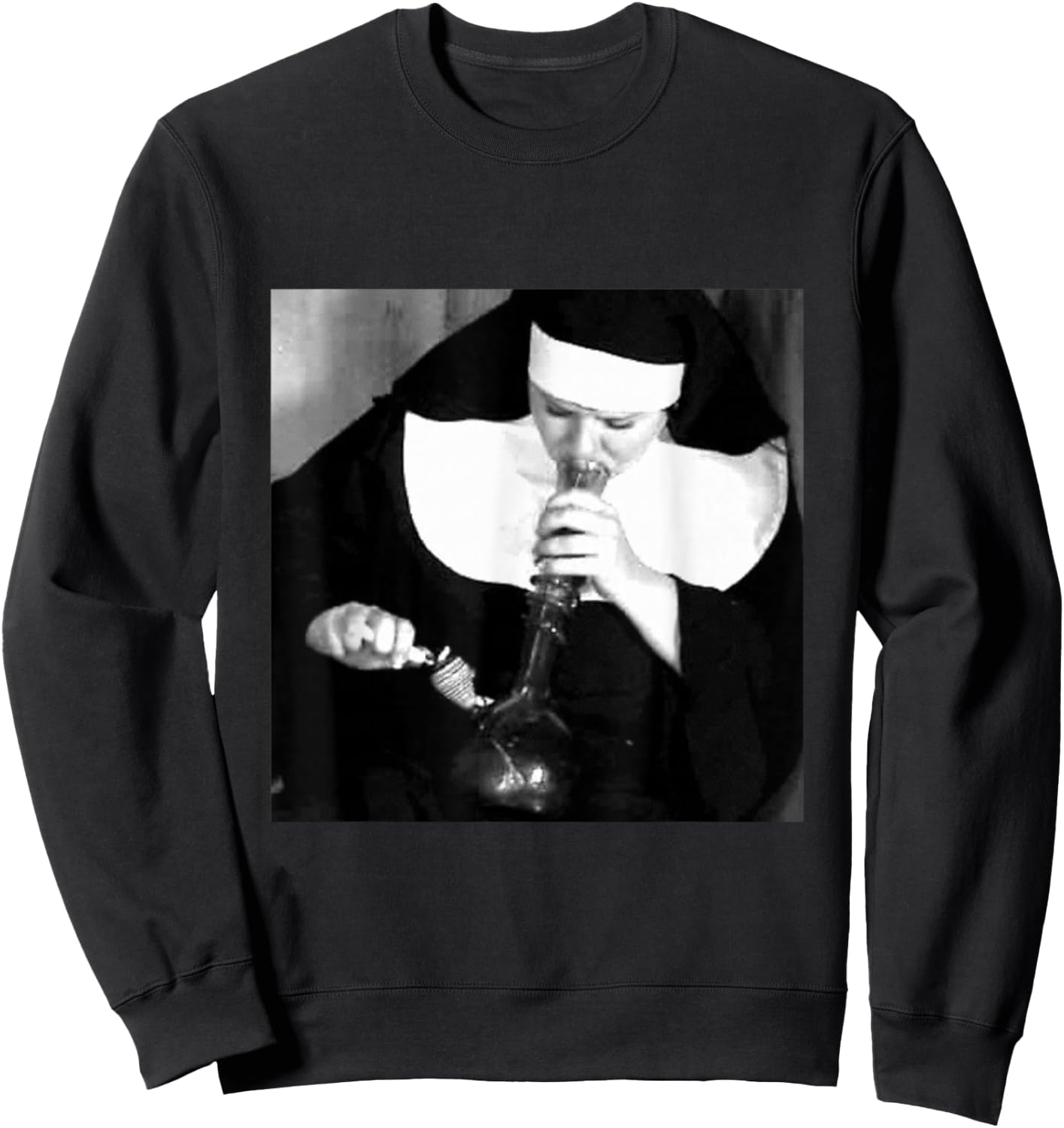 Funny Nun smoking a bong, funny nuns smoking Sweatshirt - Sweatshirt | Black