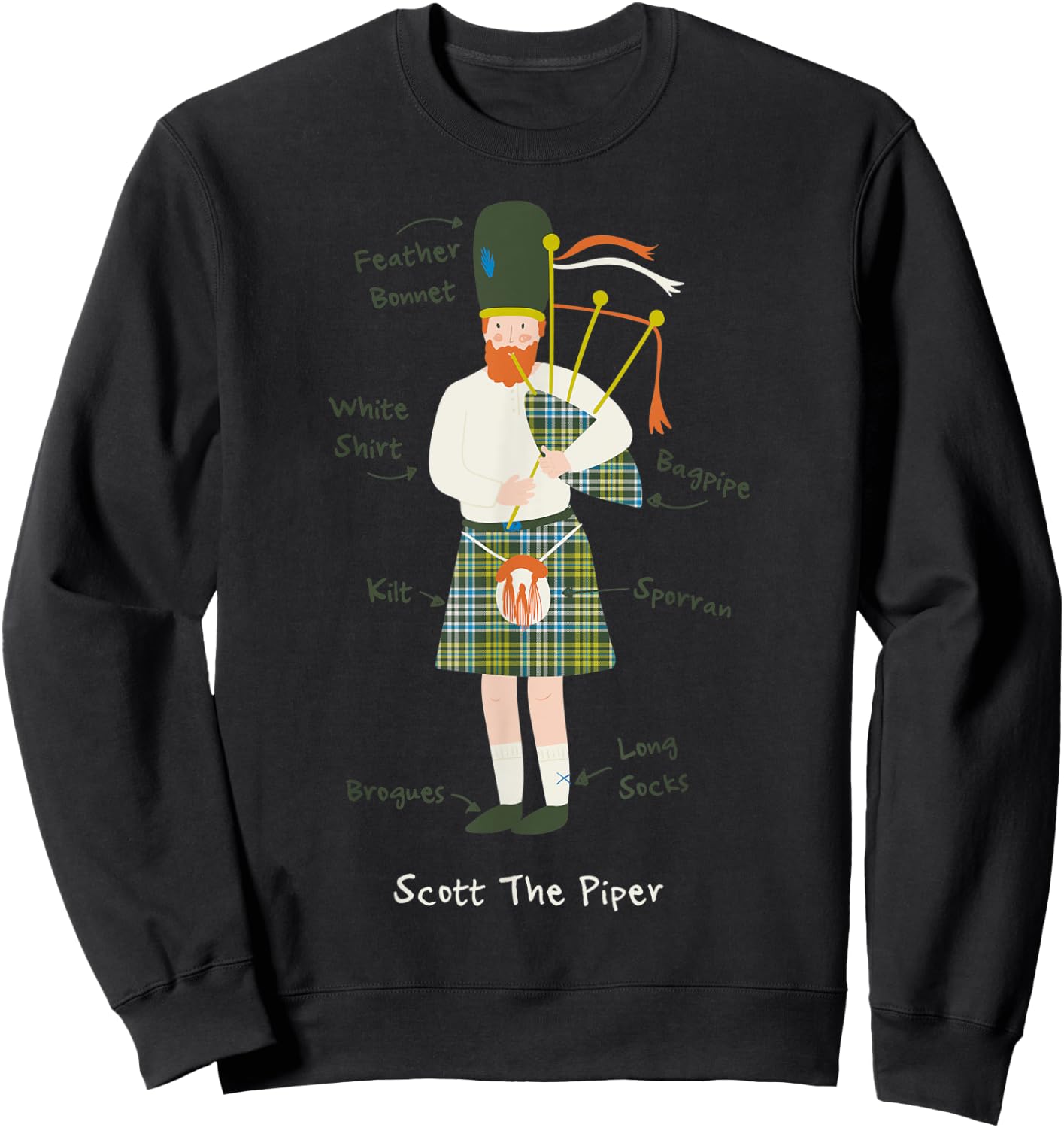 Great Highland Bagpiper Scottish Kilt Scotland Musician Kids Sweatshirt - Sweatshirt | Black