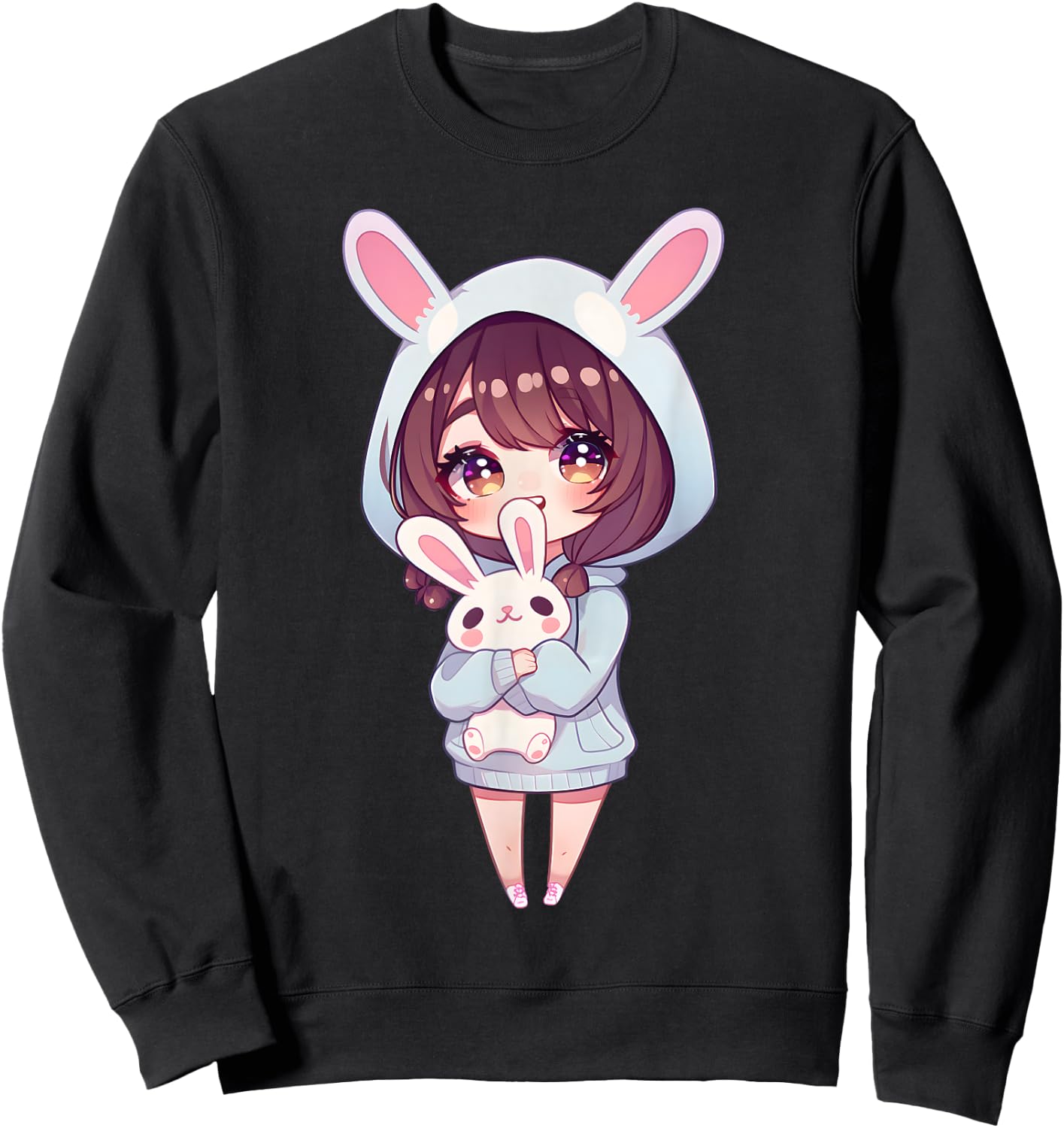 Anime Girl With Bunny Kawaii Easter Japanese Otaku Girl Sweatshirt - Sweatshirt | Black