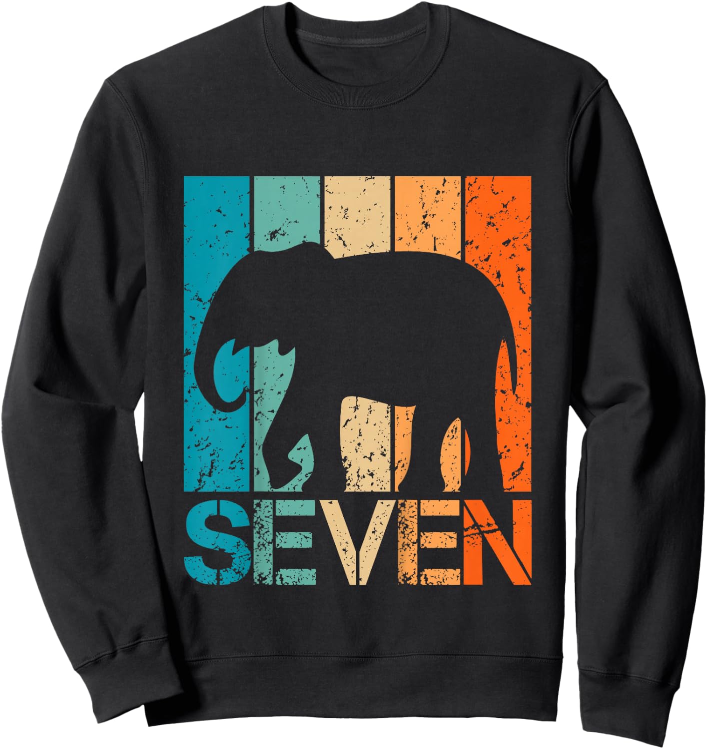 Kids Funny 7th Elephant Birthday 7 Year Old Birthday Elephant Sweatshirt - Sweatshirt | Black