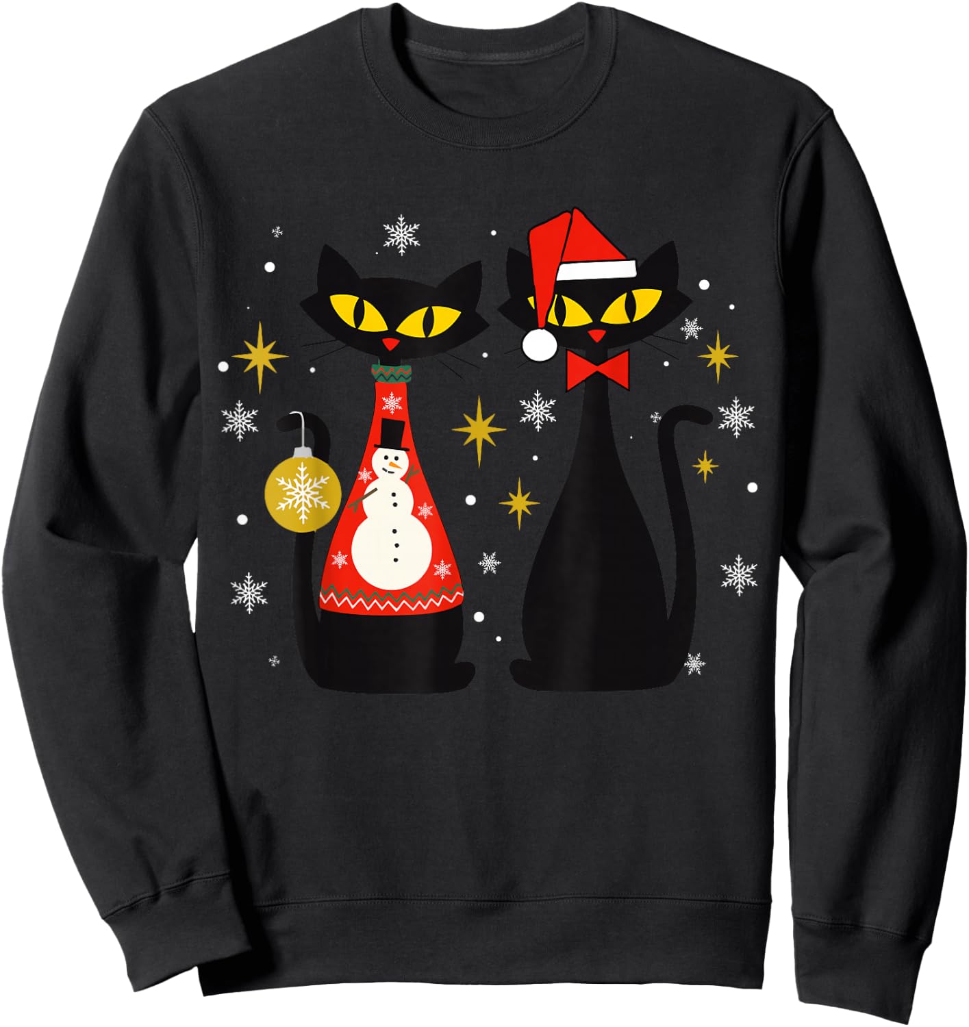 Mid Century Modern Look Cats Christmas Retro 50s 60s Xmas Sweatshirt - Sweatshirt | Black
