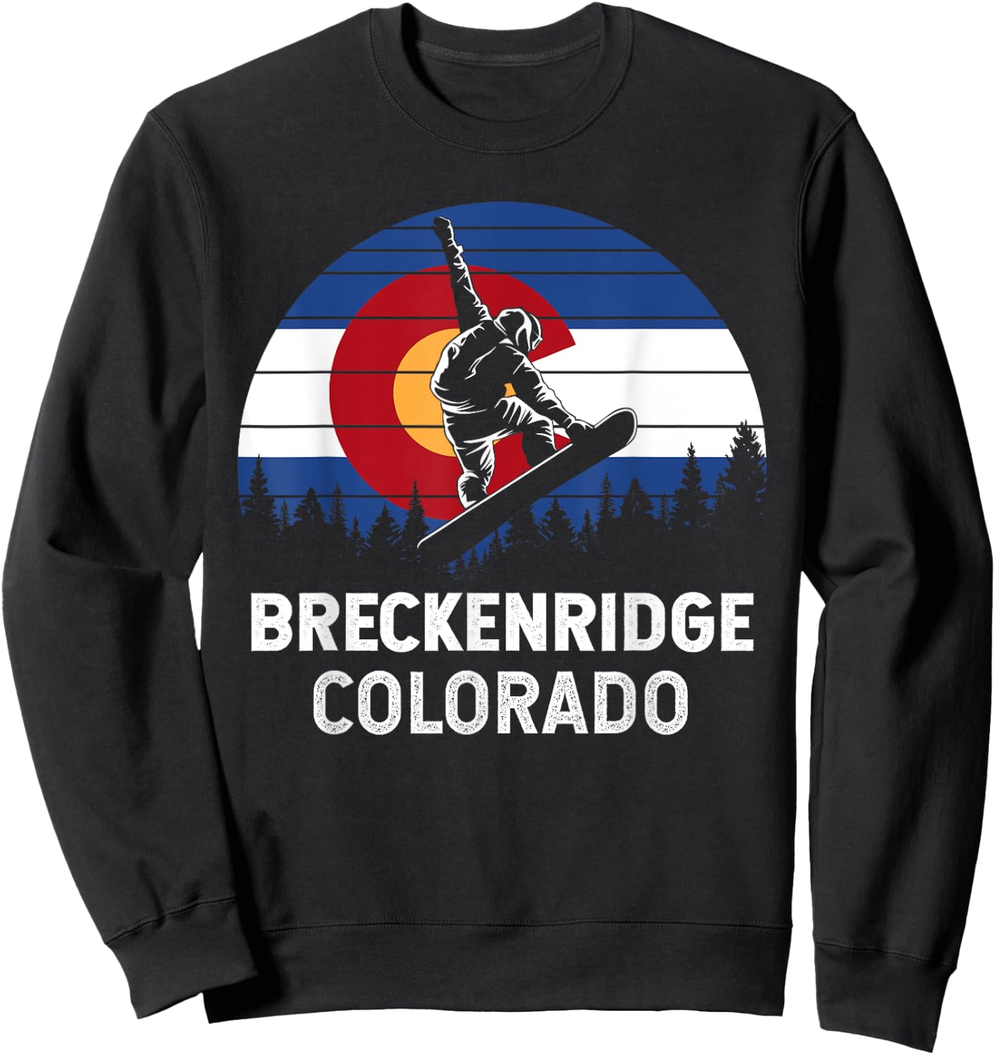 Colorado Snowboarding Gifts And Shirts Breckenridge CO Mountain Town Retro Snowboarding Sweatshirt - Sweatshirt | Black
