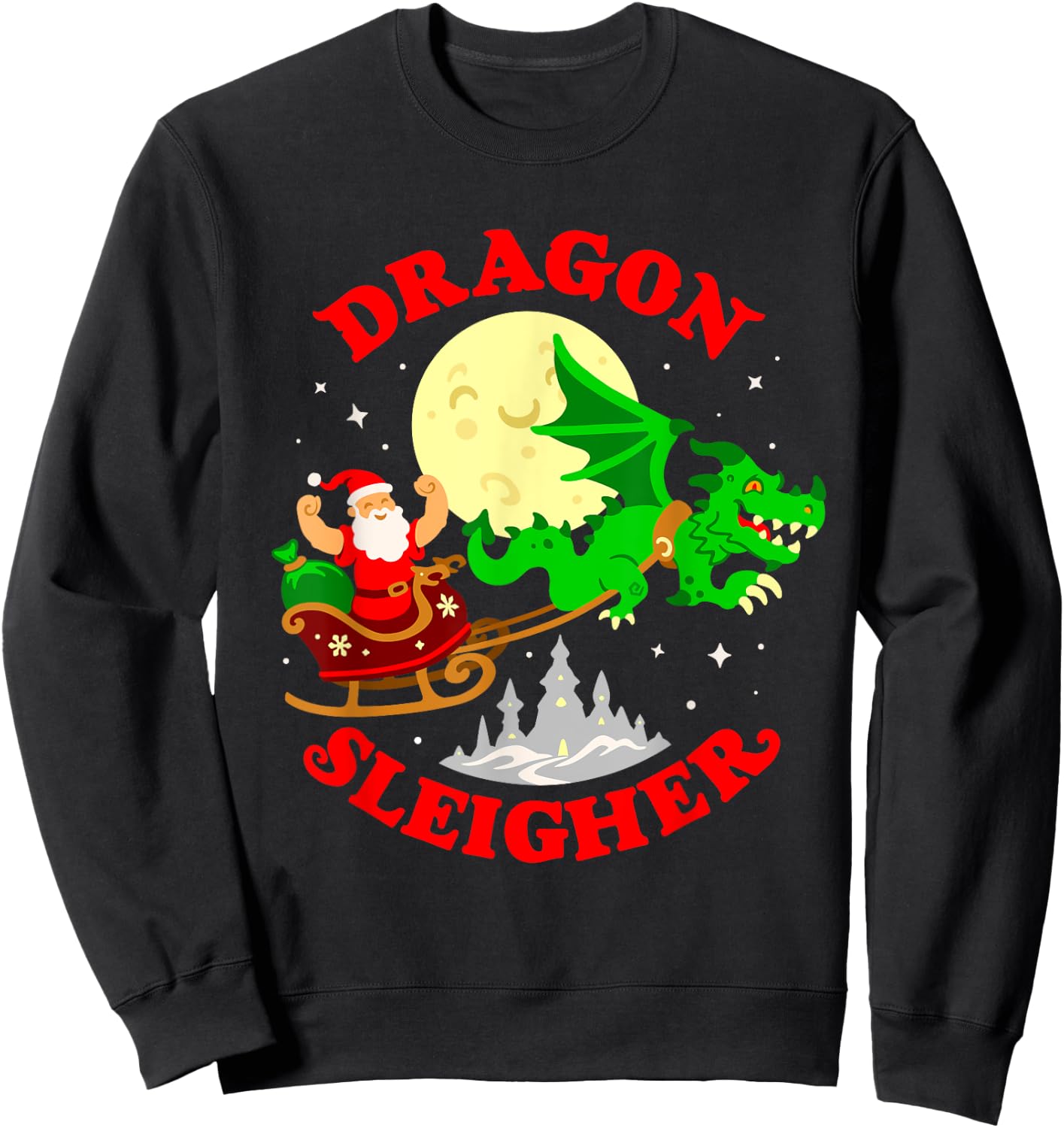 Dragon Sleigher Funny Cute Fantasy Dragon Santa Christmas Sweatshirt - Sweatshirt | Black
