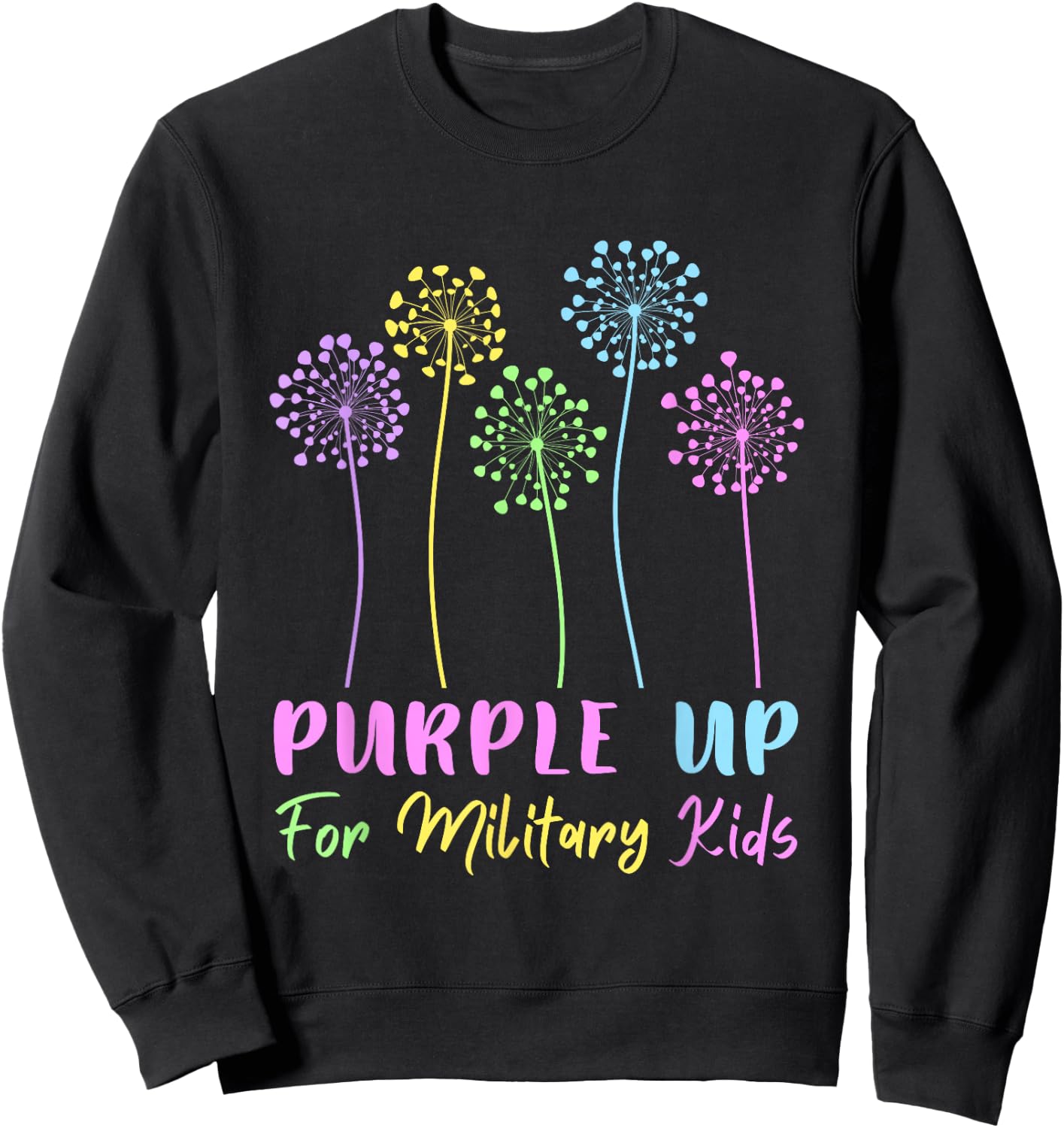 Purple up for Military Kids dandelion Month of the Military Sweatshirt - Sweatshirt | Black