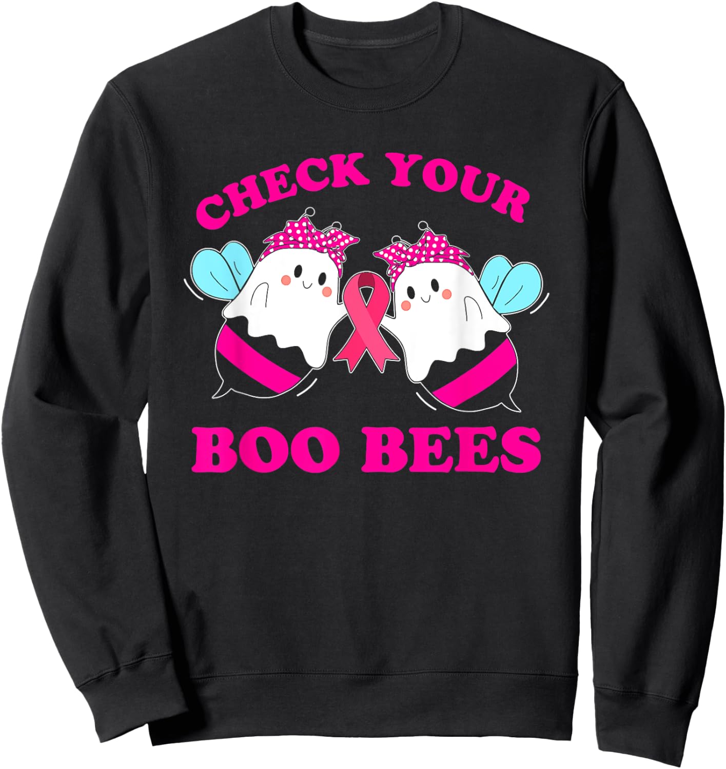 Check Your Boo Bees Funny Breast Cancer Halloween Women Sweatshirt - Sweatshirt | Black